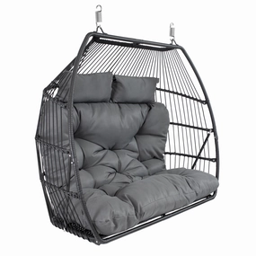Sunnydaze Andrei Double Hanging Egg Chair with Cushion - Dark Grayoutdoor patio furniture set