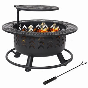Sunnydaze Arrow Motif Wood-Burning Fire Pit with Grill - 32.75"portable outdoor fire pit with lid