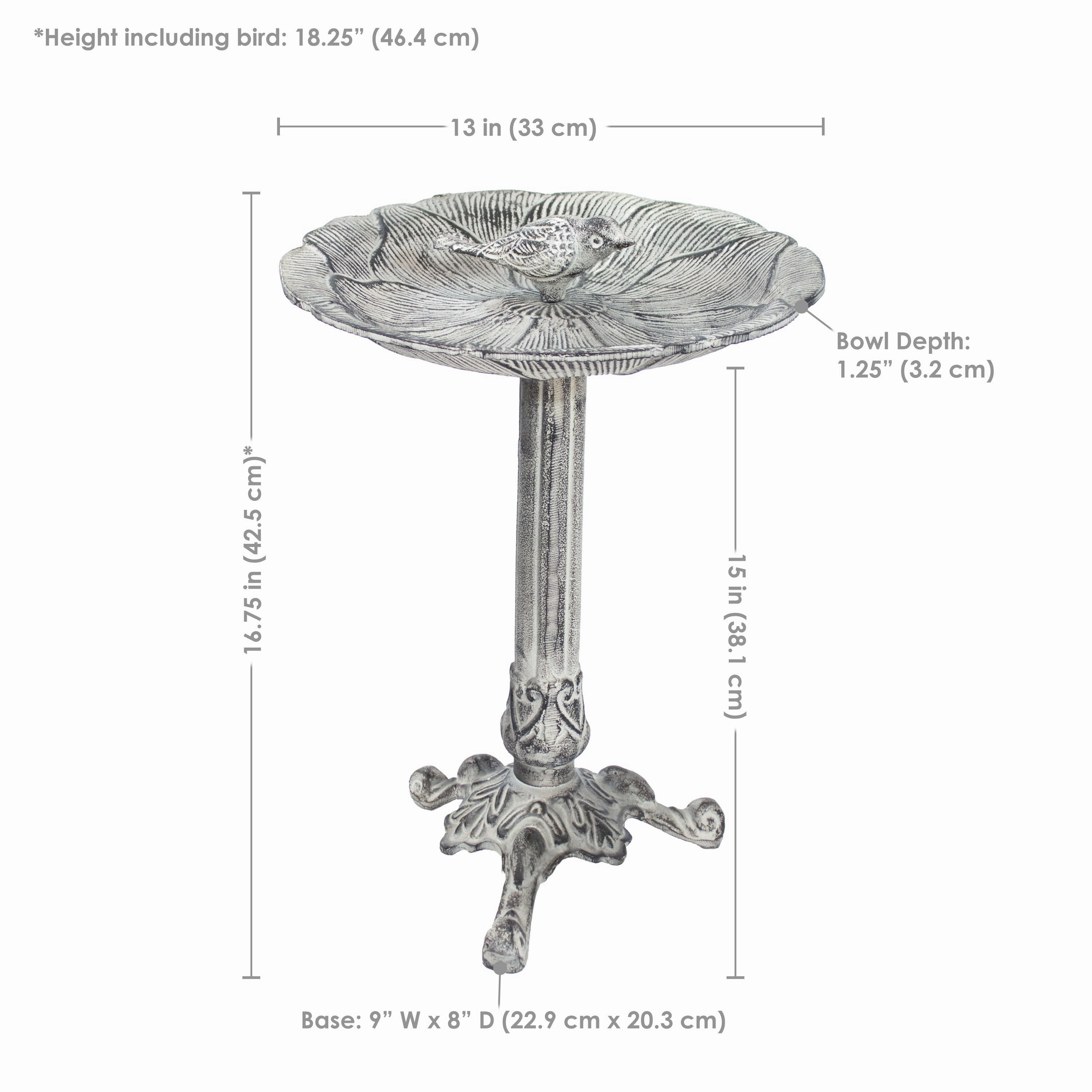 Sunnydaze Bird and Blossom Metal Bird Bath - Antique Gray - 13"