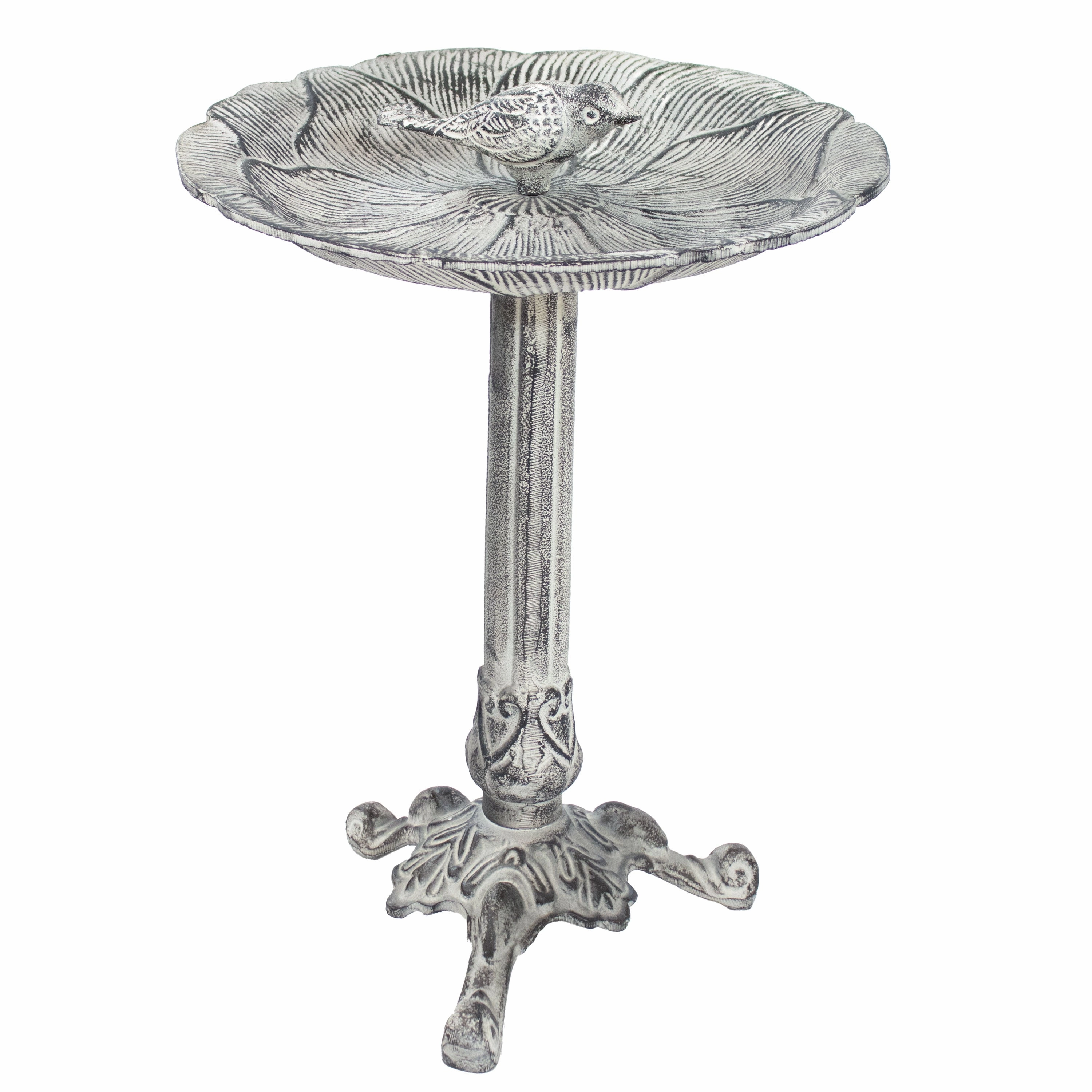 Sunnydaze Bird and Blossom Metal Bird Bath - Antique Gray - 13"outdoor garden decorative ornaments