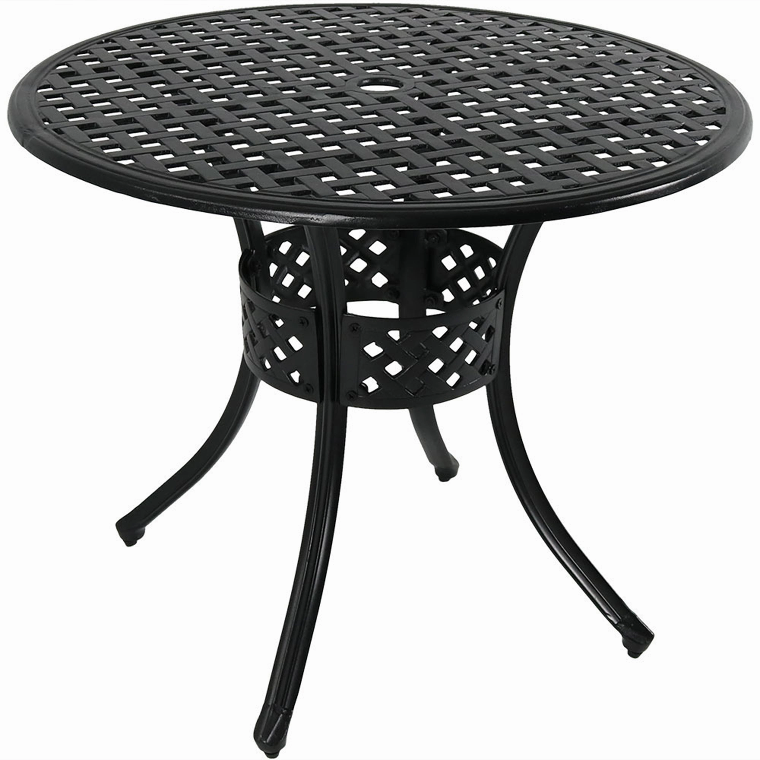 Sunnydaze Black Cast Aluminum Round Dining Table - 33"outdoor patio furniture set