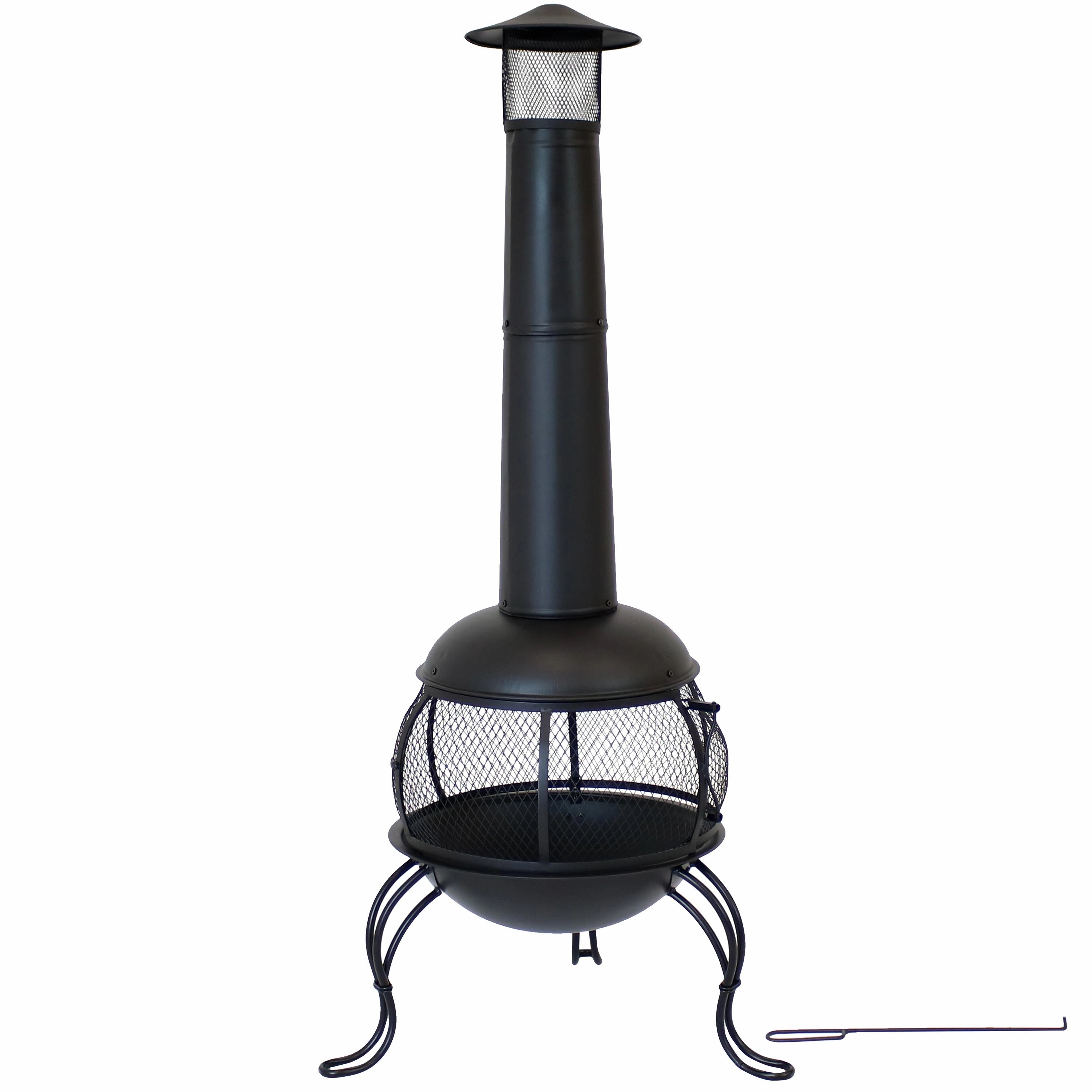 Sunnydaze Black Steel Wood-Burning Outdoor Chiminea Fire Pit with Rain Cap - 66"