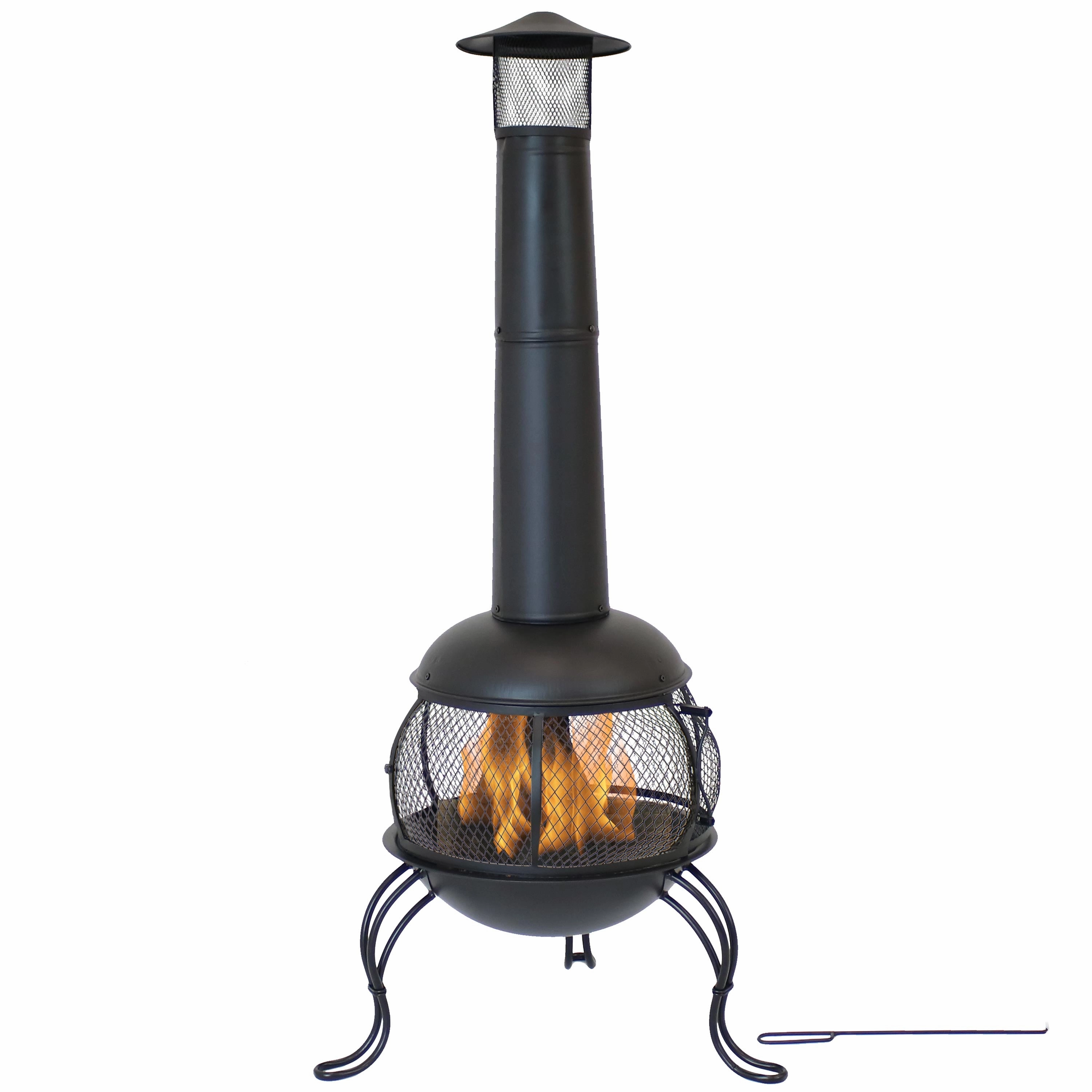 Sunnydaze Black Steel Wood-Burning Outdoor Chiminea Fire Pit with Rain Cap - 66"portable outdoor fire pit with lid