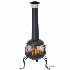 Sunnydaze Black Steel Wood-Burning Outdoor Chiminea Fire Pit with Rain Cap - 66"portable outdoor fire pit with lid