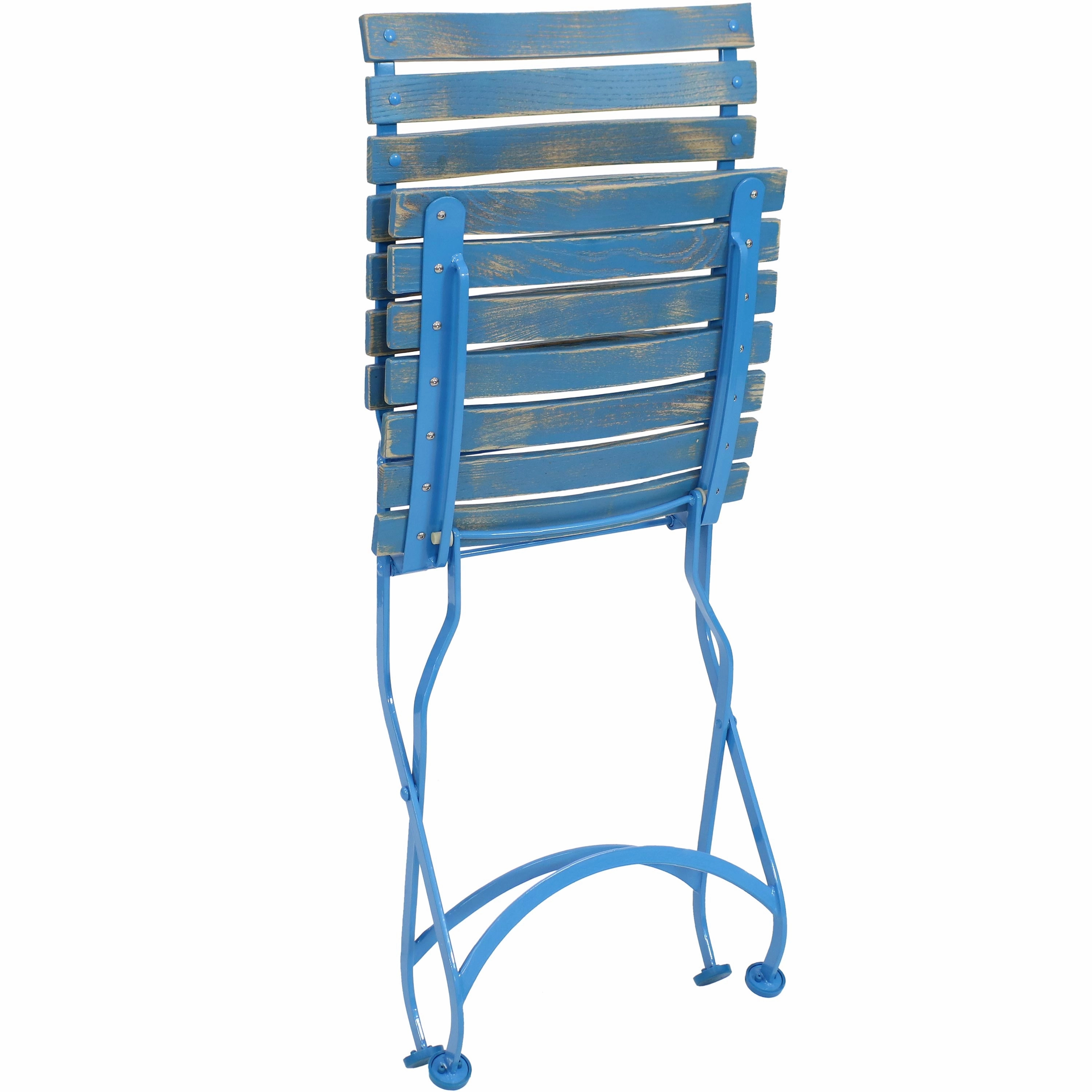 Sunnydaze Caf Couleur 3-Piece Wood Folding Bistro Table and Chair Set - Blue