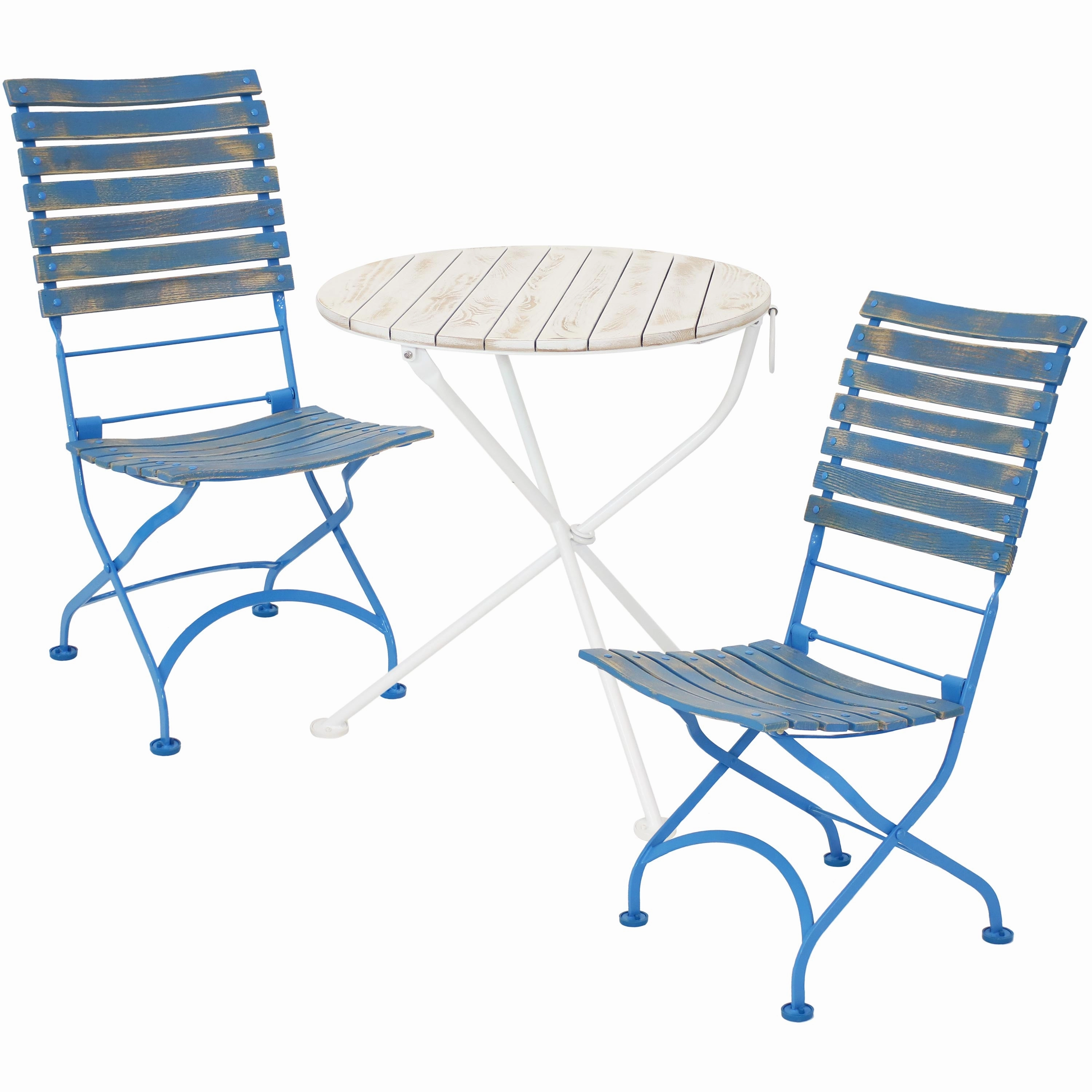Sunnydaze Caf Couleur 3-Piece Wood Folding Bistro Table and Chair Set - Blueoutdoor patio furniture set