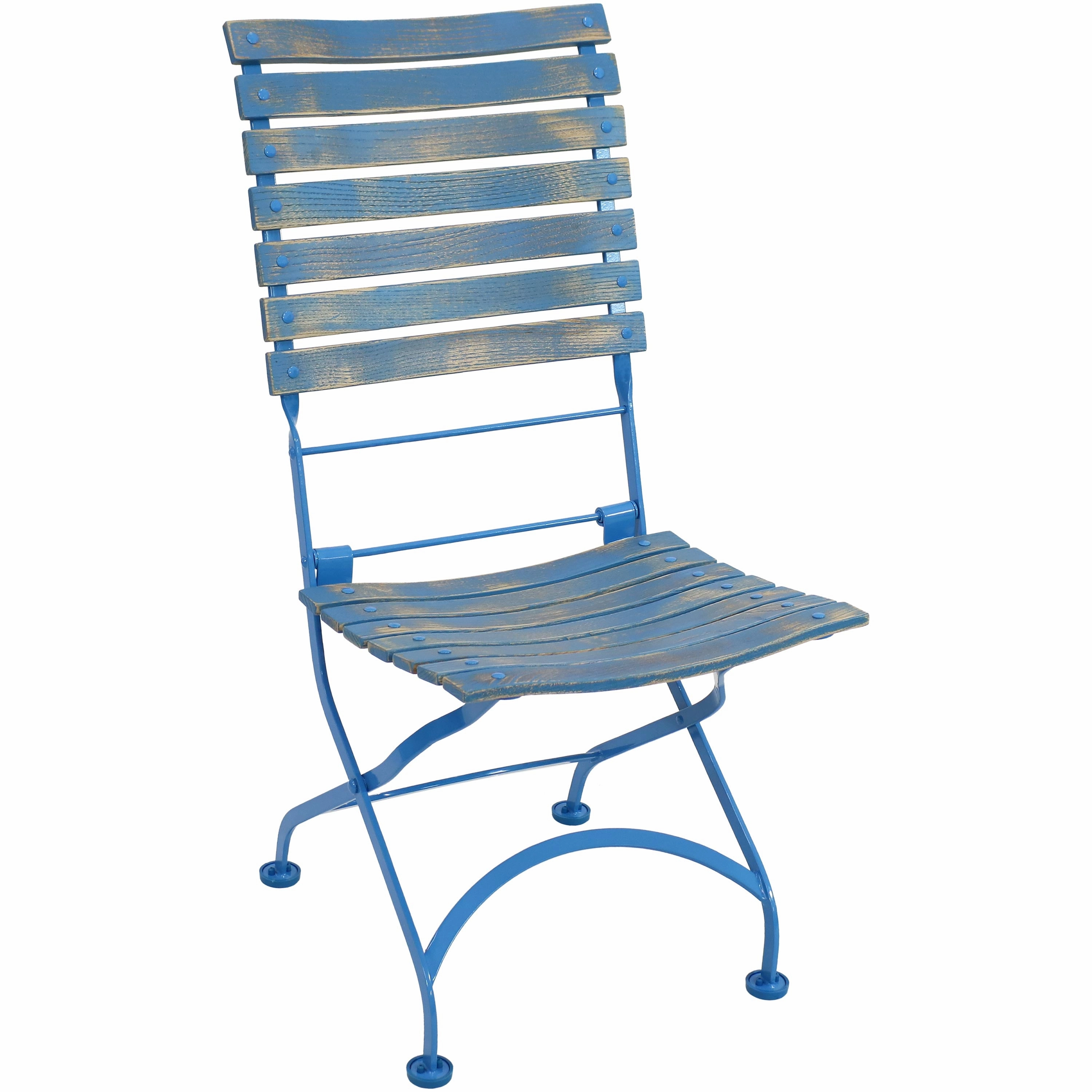 Sunnydaze Caf Couleur 3-Piece Wood Folding Bistro Table and Chair Set - Blue