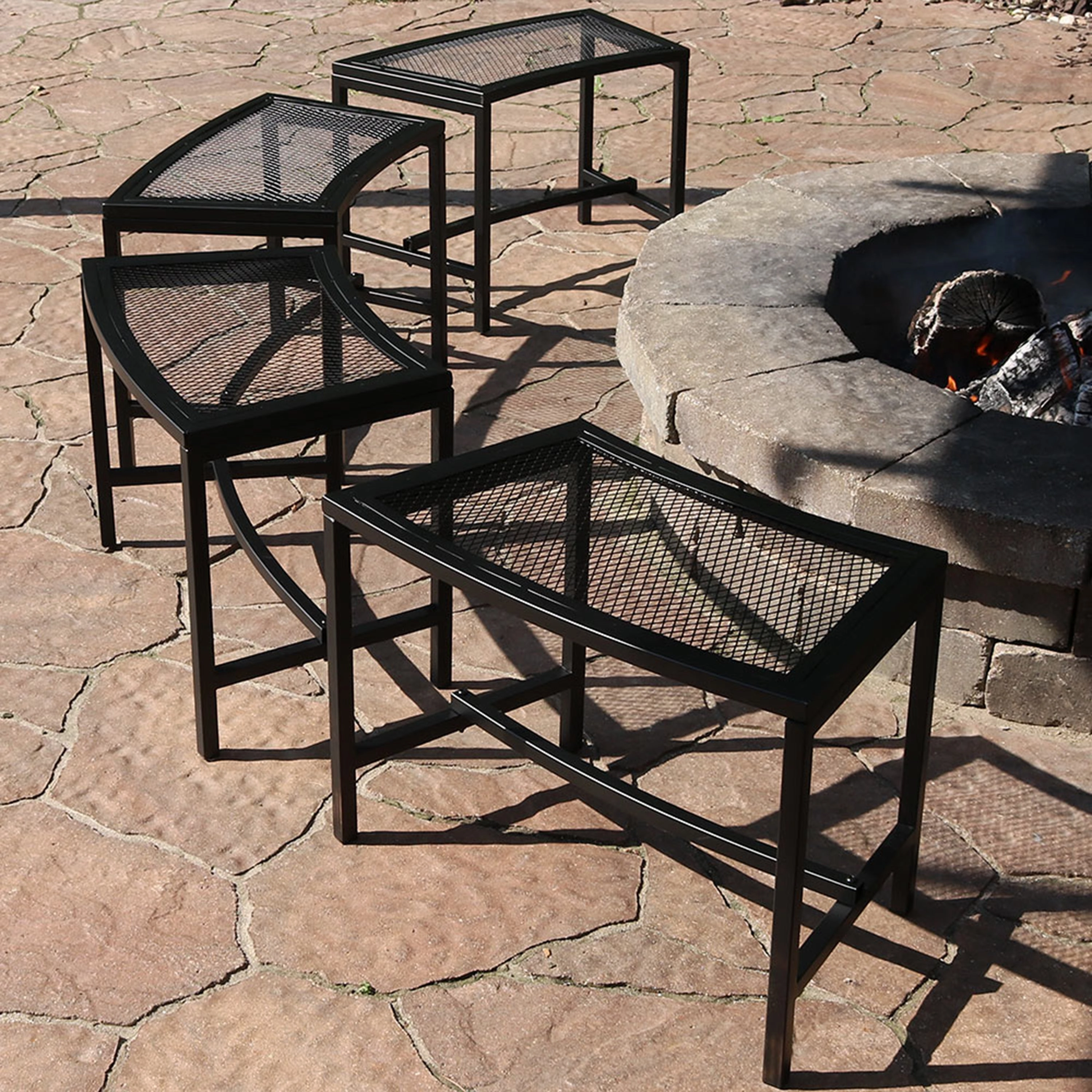 Sunnydaze Curved Outdoor Bench - Mesh Metal Patio Bench
