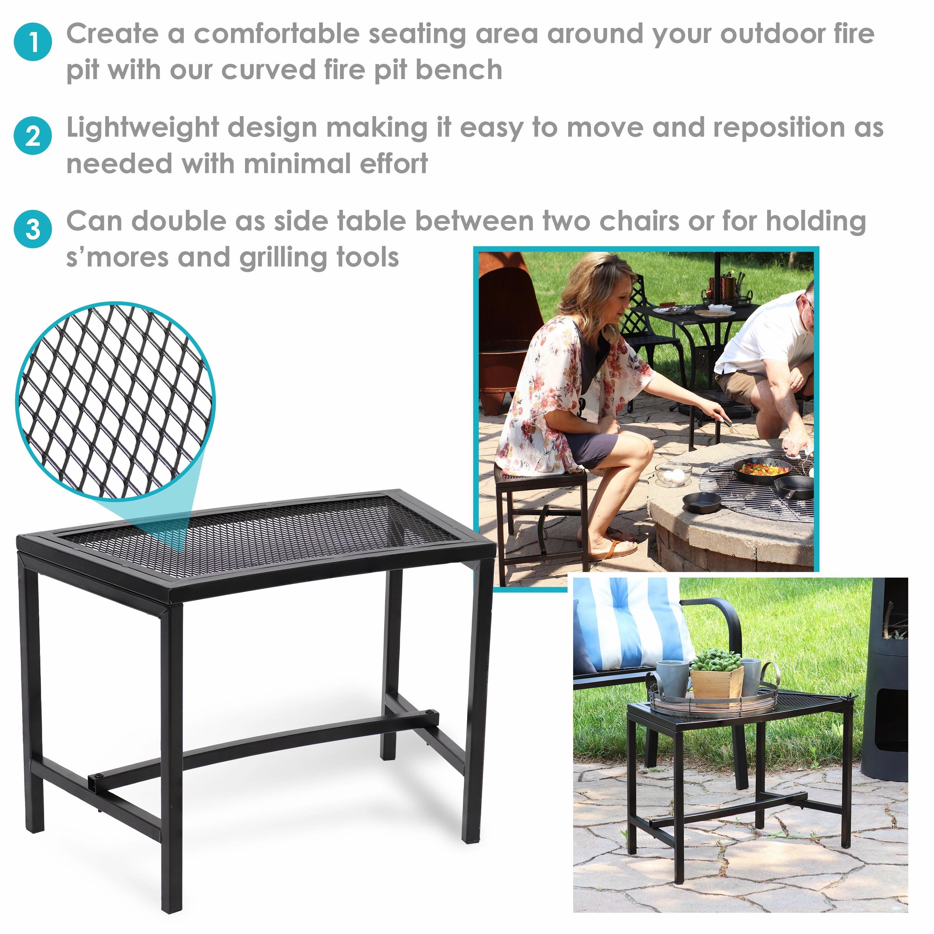 Sunnydaze Curved Outdoor Bench - Mesh Metal Patio Bench