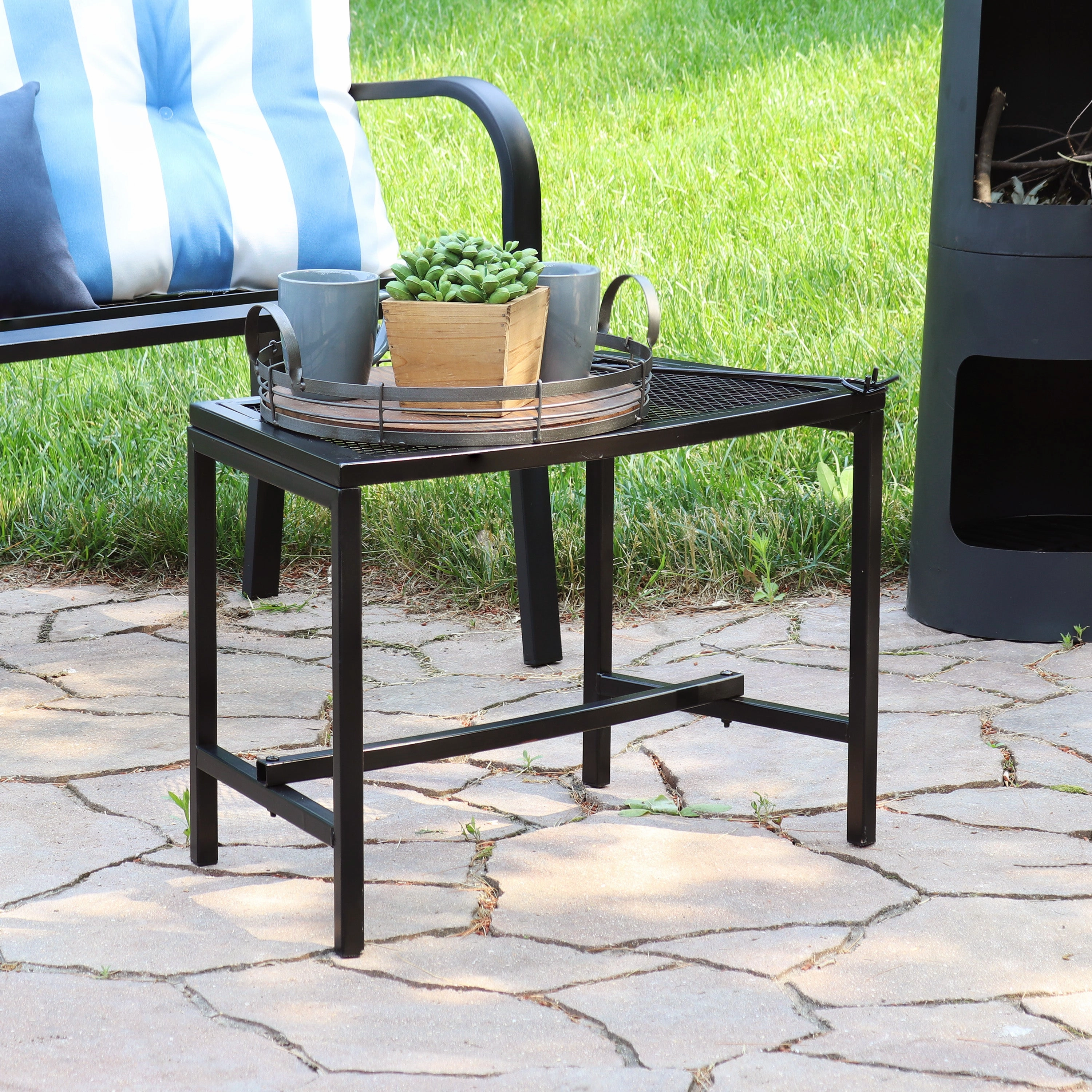 Sunnydaze Curved Outdoor Bench - Mesh Metal Patio Bench