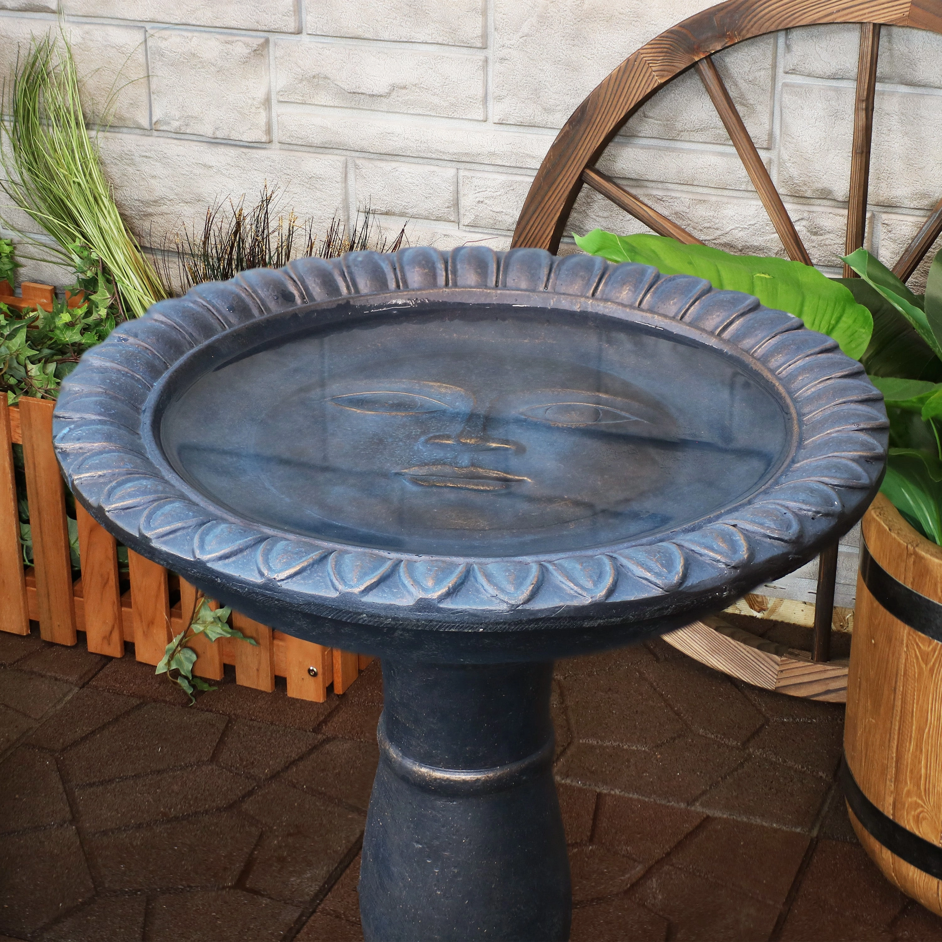 Sunnydaze Faade du Soleil Reinforced Concrete Bird Bath - 26"