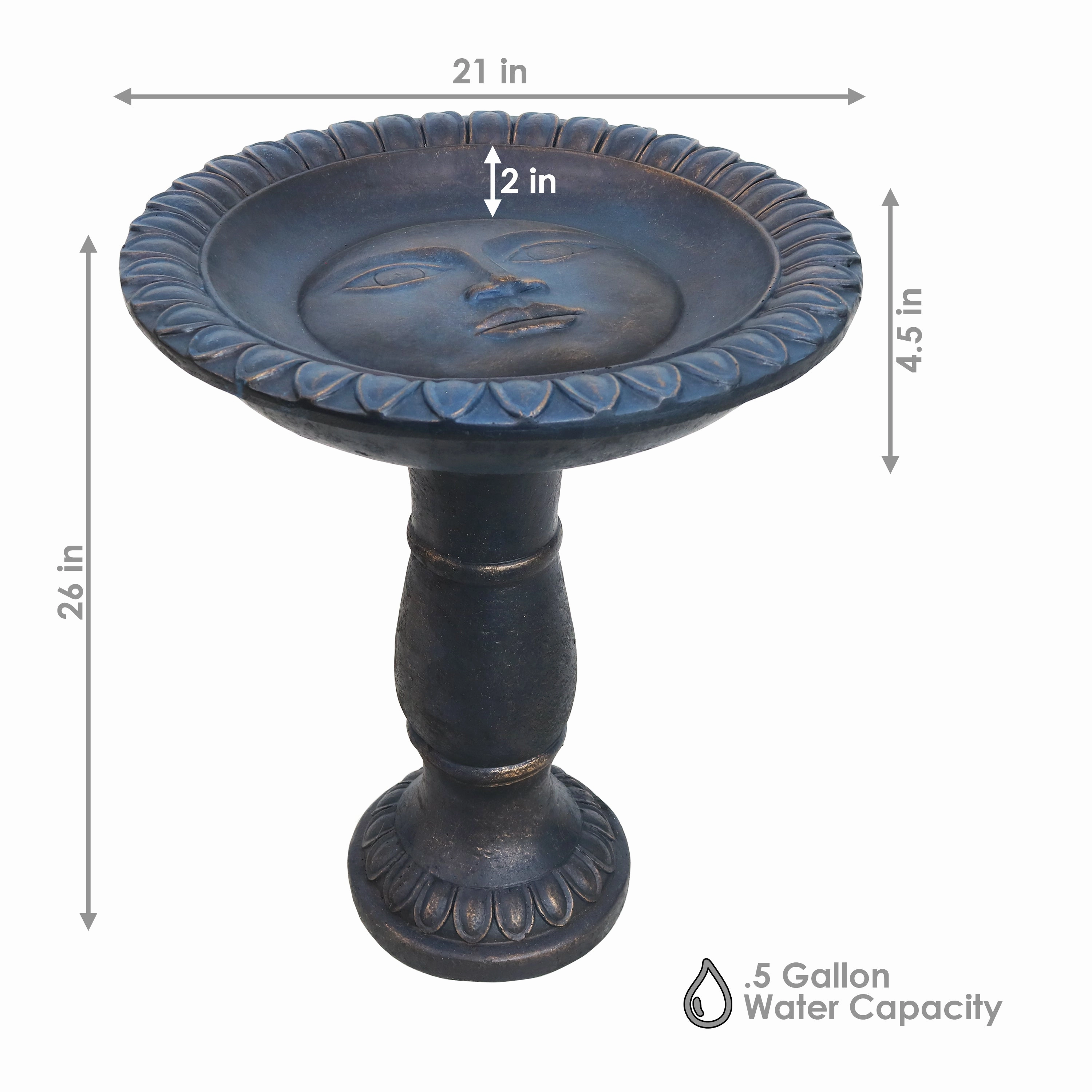 Sunnydaze Faade du Soleil Reinforced Concrete Bird Bath - 26"