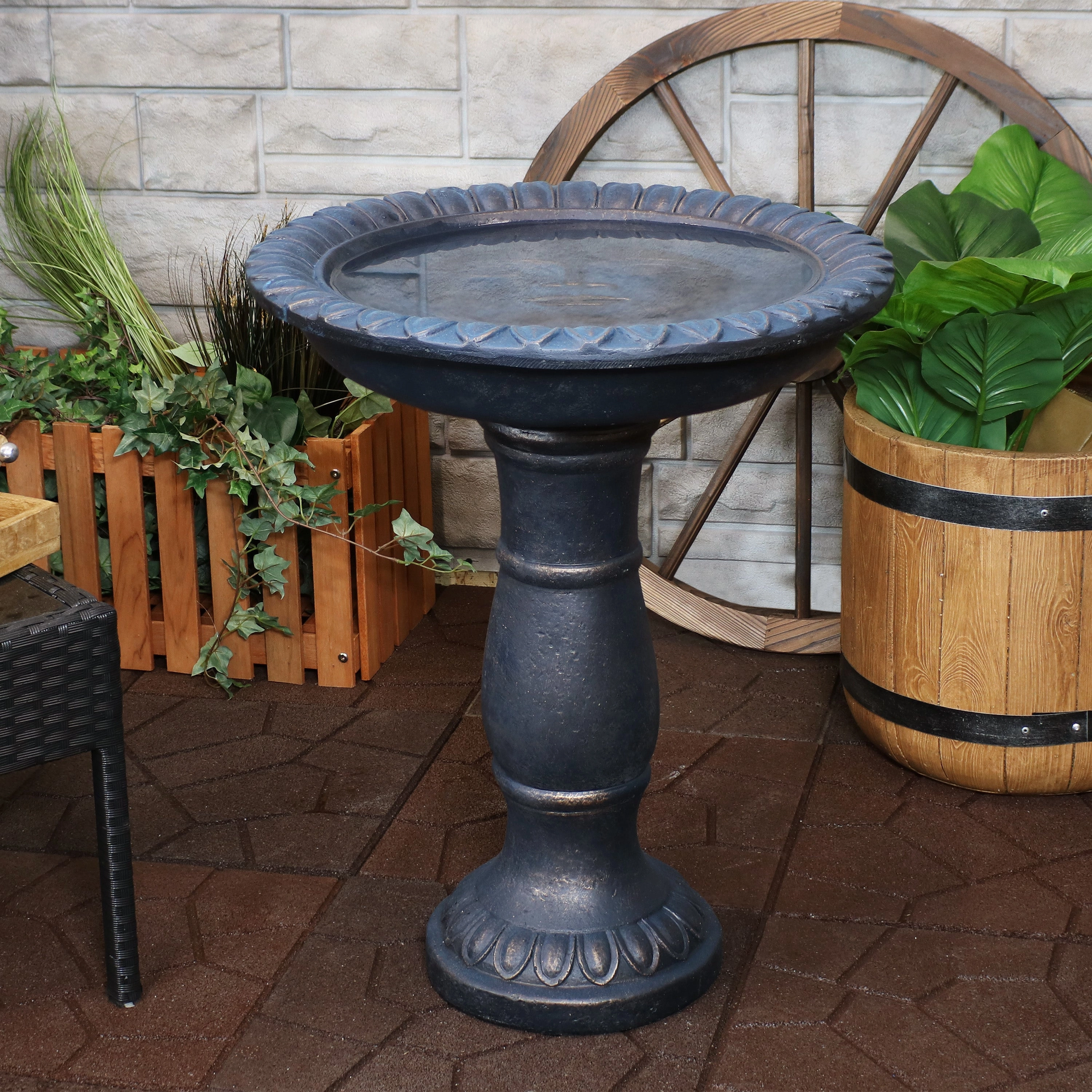 Sunnydaze Faade du Soleil Reinforced Concrete Bird Bath - 26"