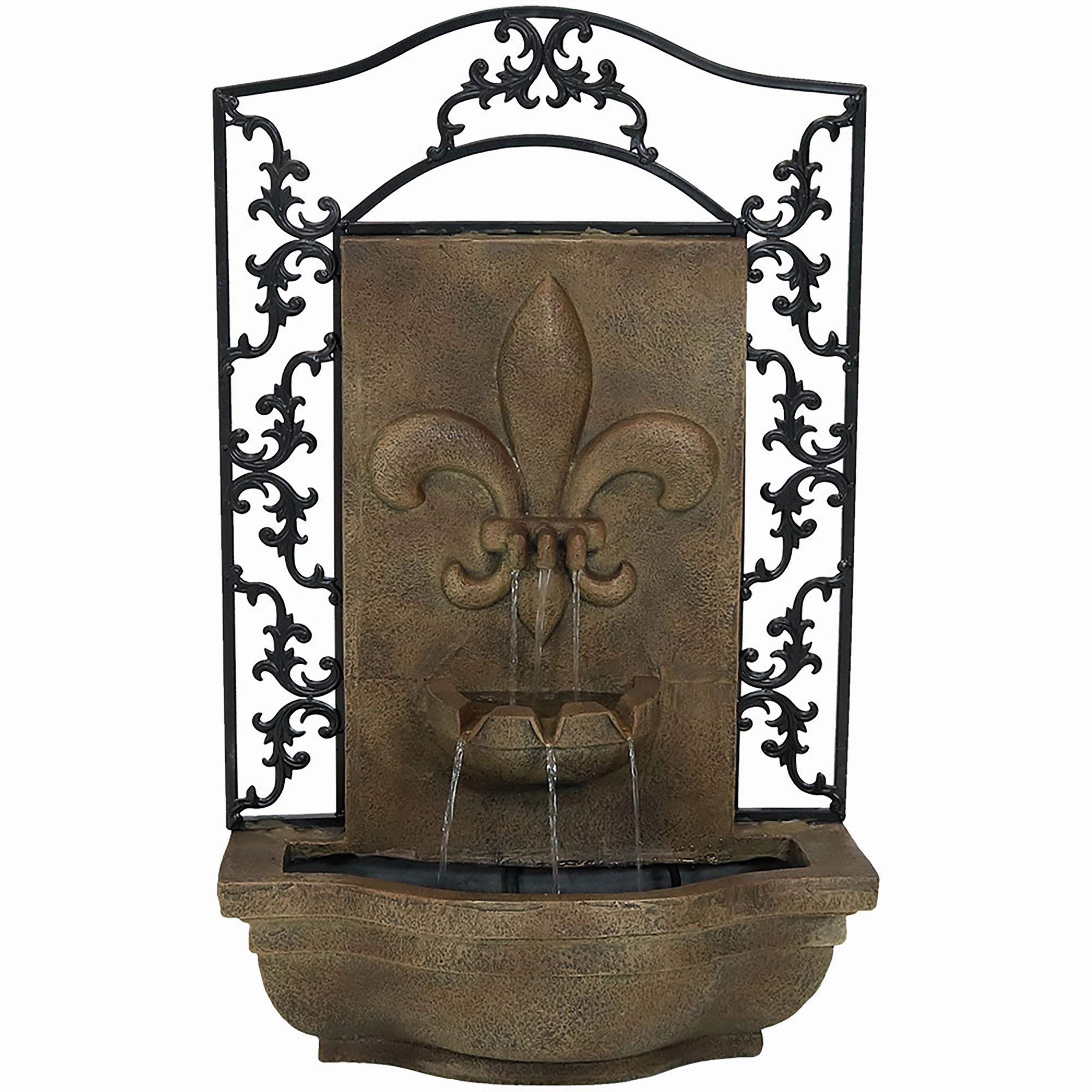 Sunnydaze French Lily Outdoor Wall Fountain with Battery Backup