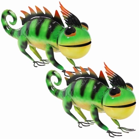 Sunnydaze Greg and Gary the Green Chameleons Metal Statues - 8.5" Houtdoor garden decorative ornaments