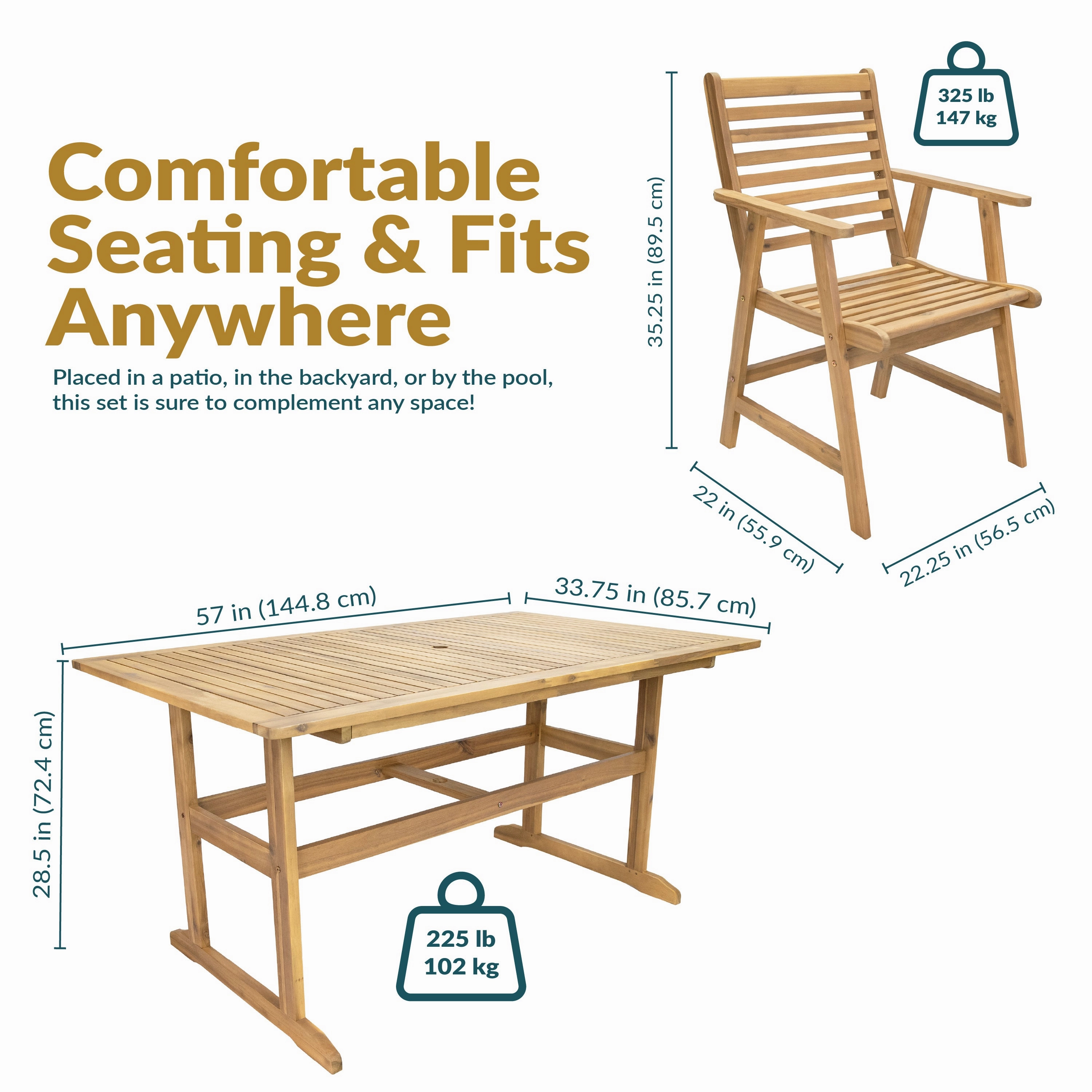 Sunnydaze Hatteras 7-Piece Outdoor Dining Set with Umbrella Hole - Patio Dining Set for 6
