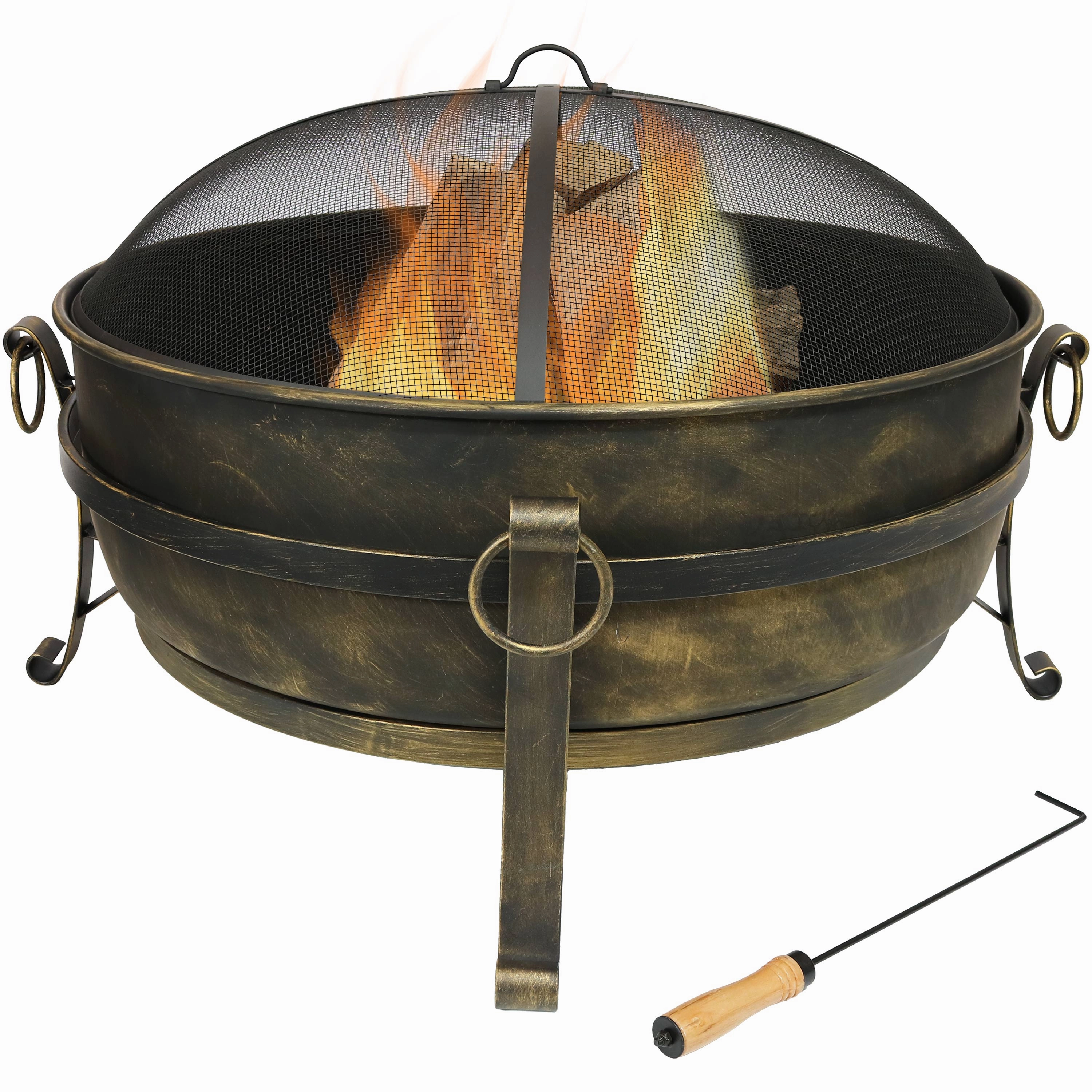 Sunnydaze Large Outdoor Cauldron Fire Pit with Spark Screen