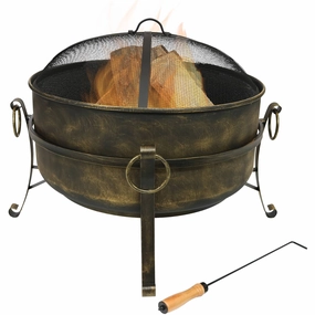 Sunnydaze Large Outdoor Cauldron Fire Pit with Spark Screenportable outdoor fire pit with lid