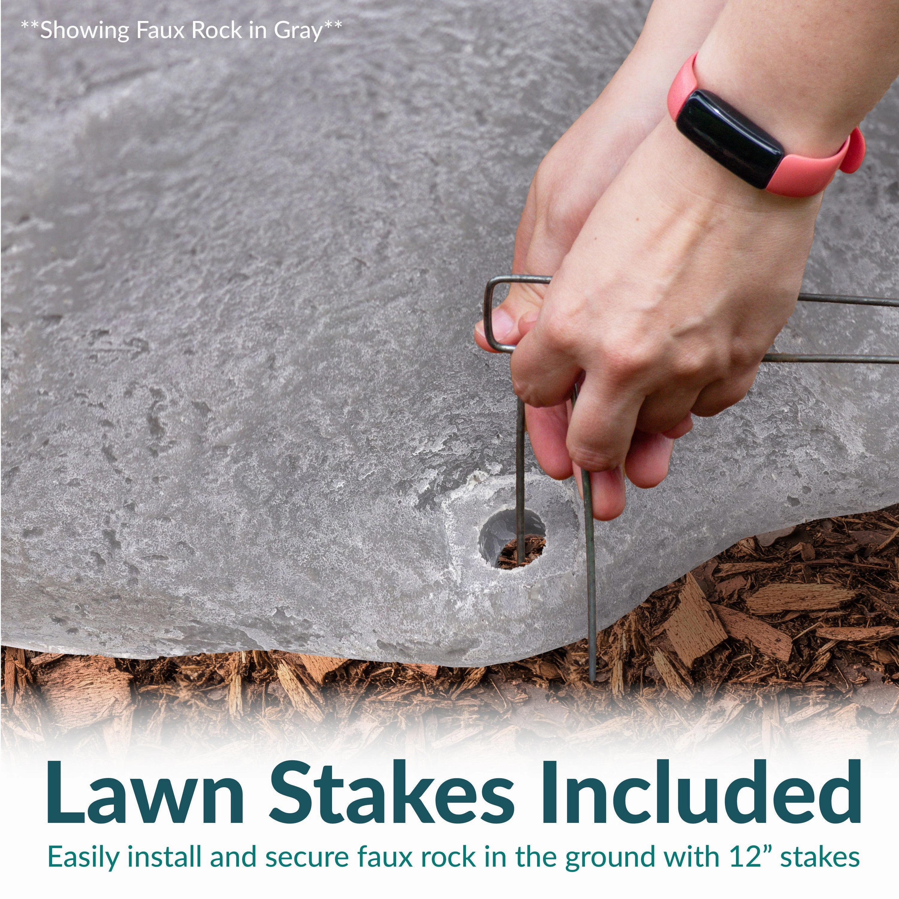 Sunnydaze Low-Profile Artificial Landscape Rock Cover with Stakes
