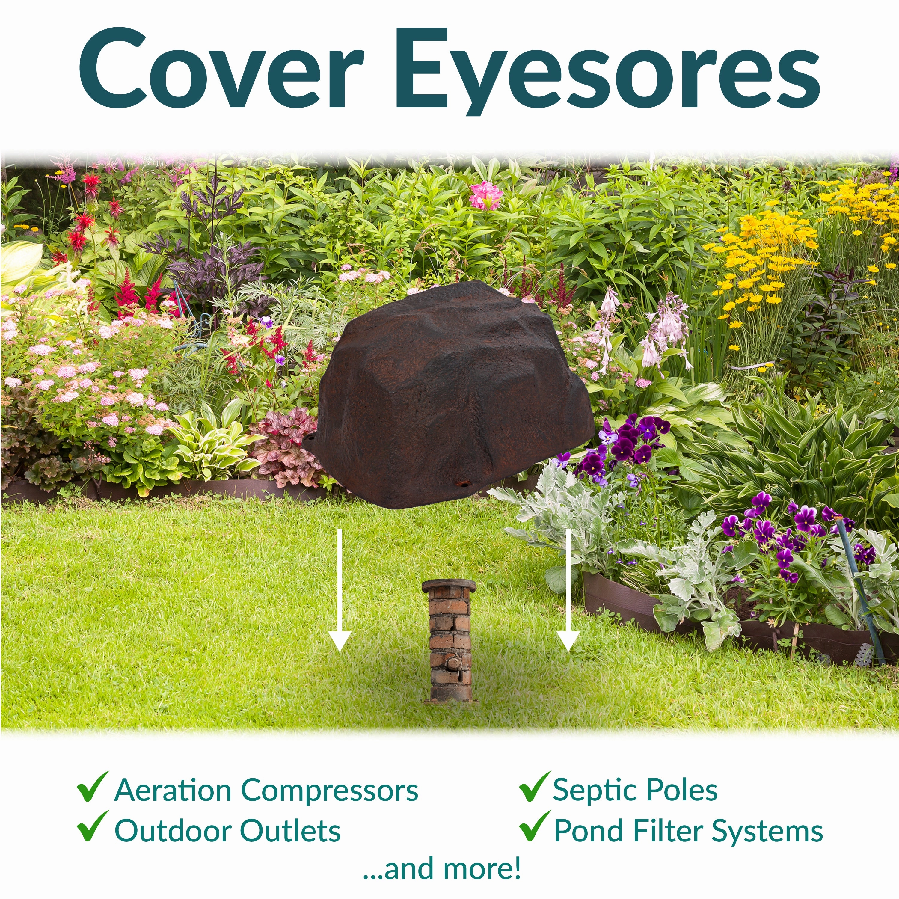Sunnydaze Low-Profile Artificial Landscape Rock Cover with Stakes