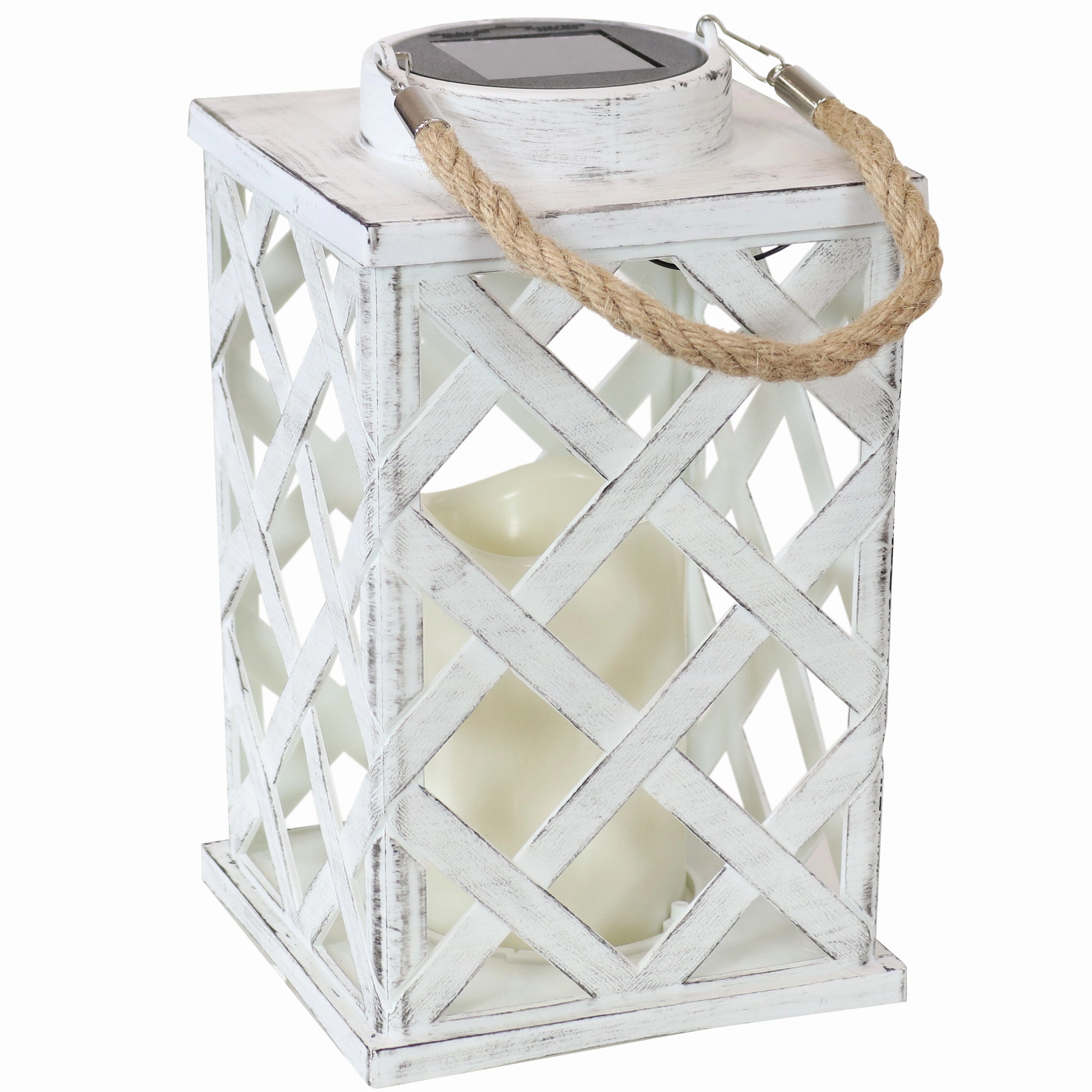 Sunnydaze Modern Crosshatch Outdoor Solar Decorative Candle Lantern