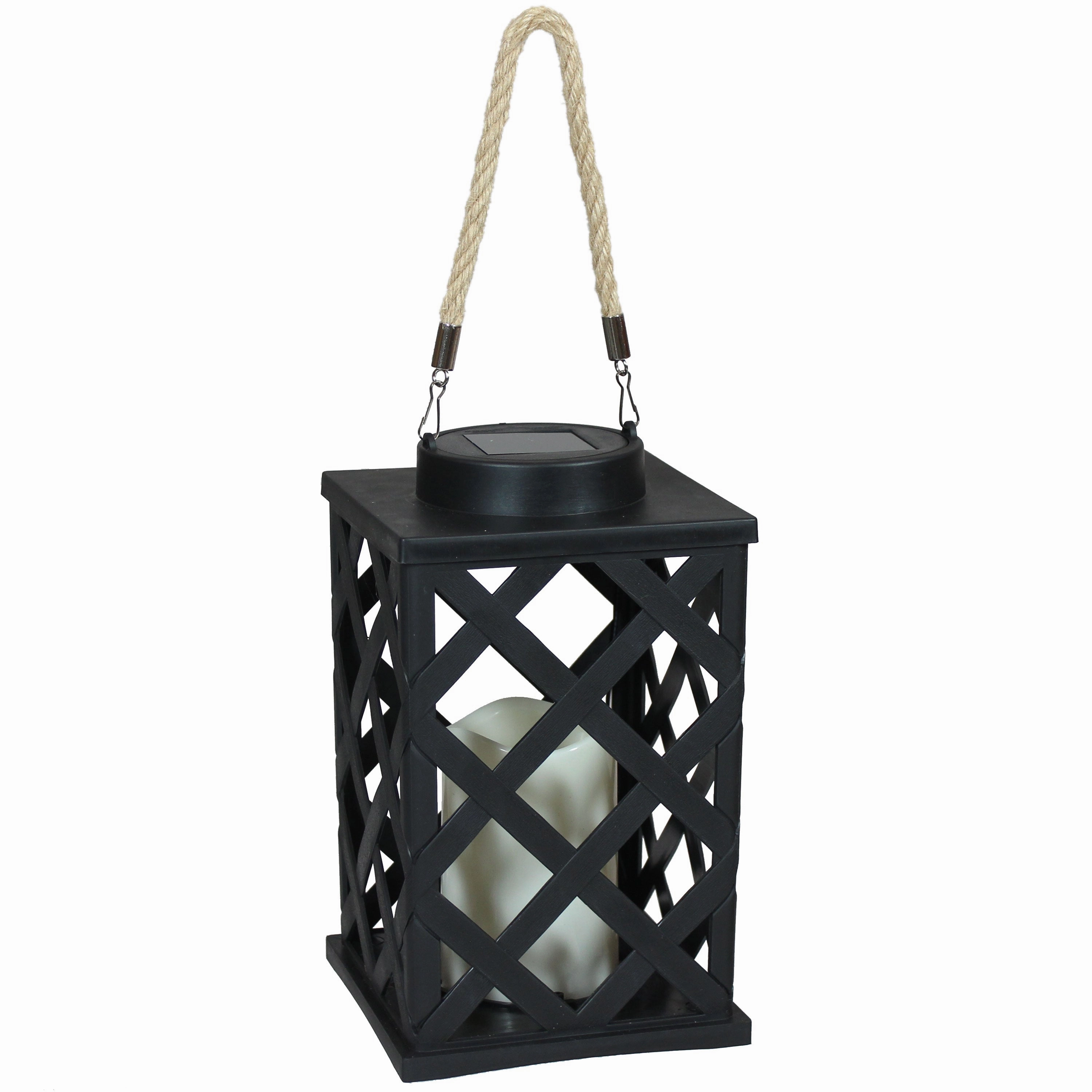 Sunnydaze Modern Crosshatch Outdoor Solar Decorative Candle Lanternoutdoor garden decorative ornaments