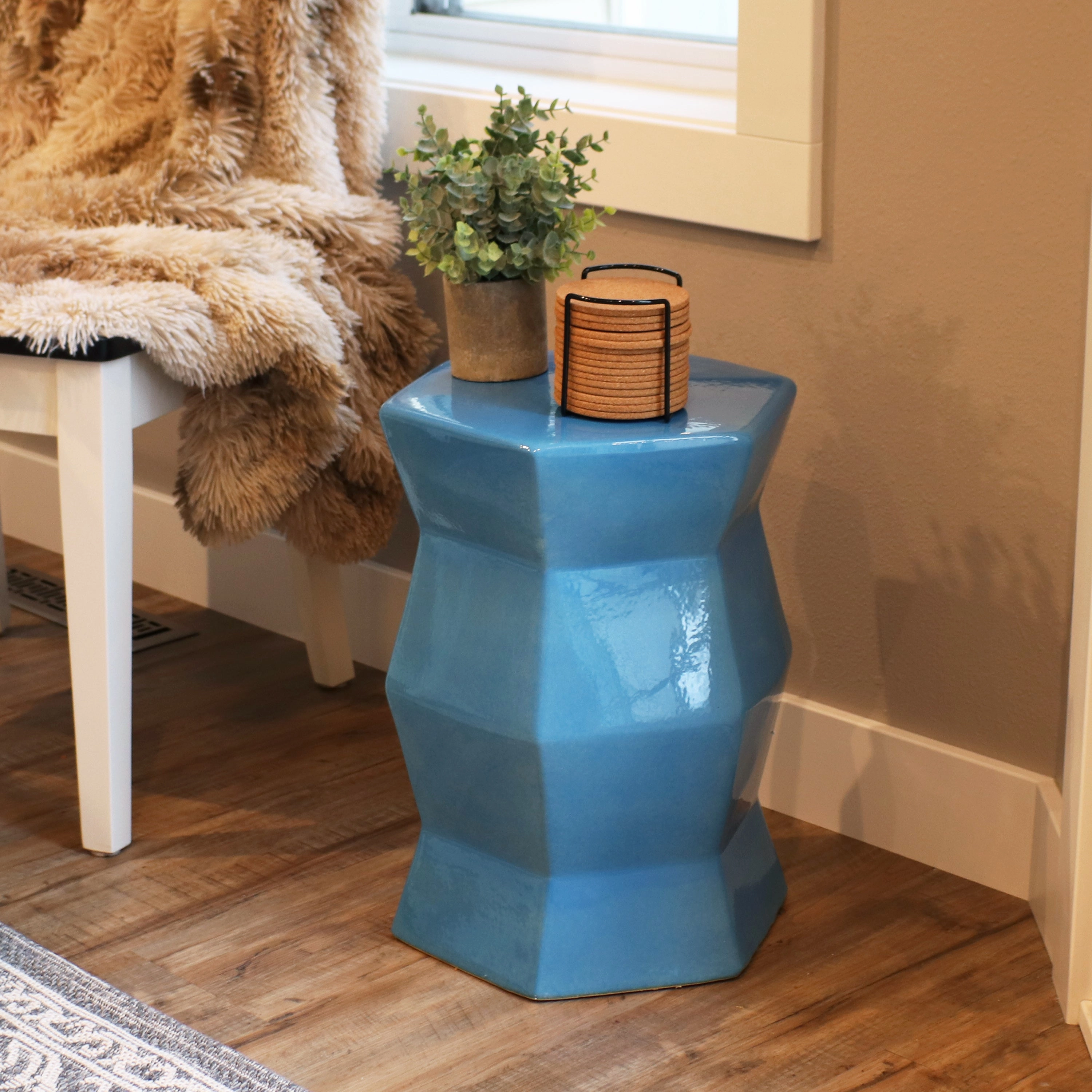 Sunnydaze Moderno Geometric Ceramic Garden Stool Side Table - 17.25"