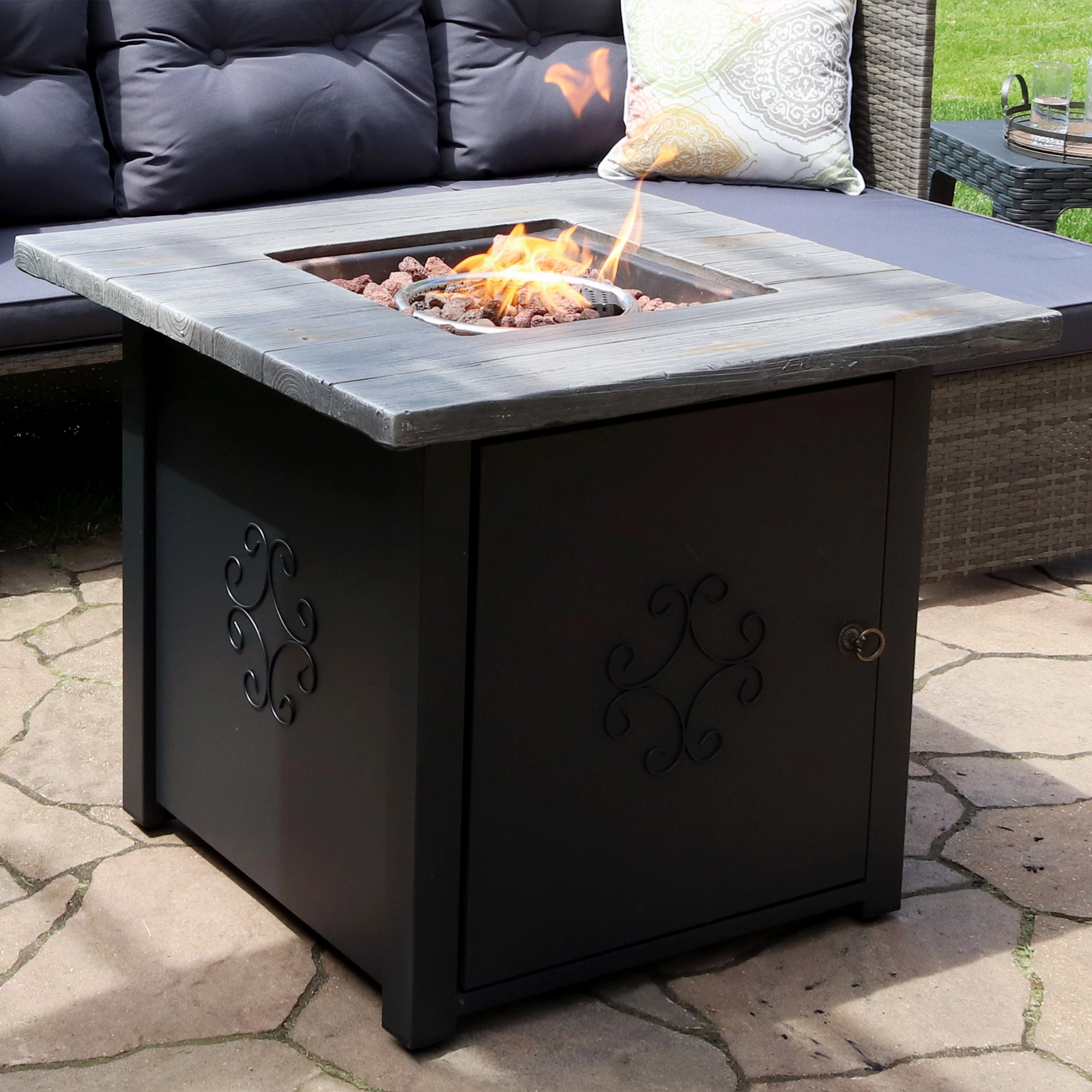 Sunnydaze Outdoor 30" Square Propane Gas Fire Pit Table with Lava Rocks