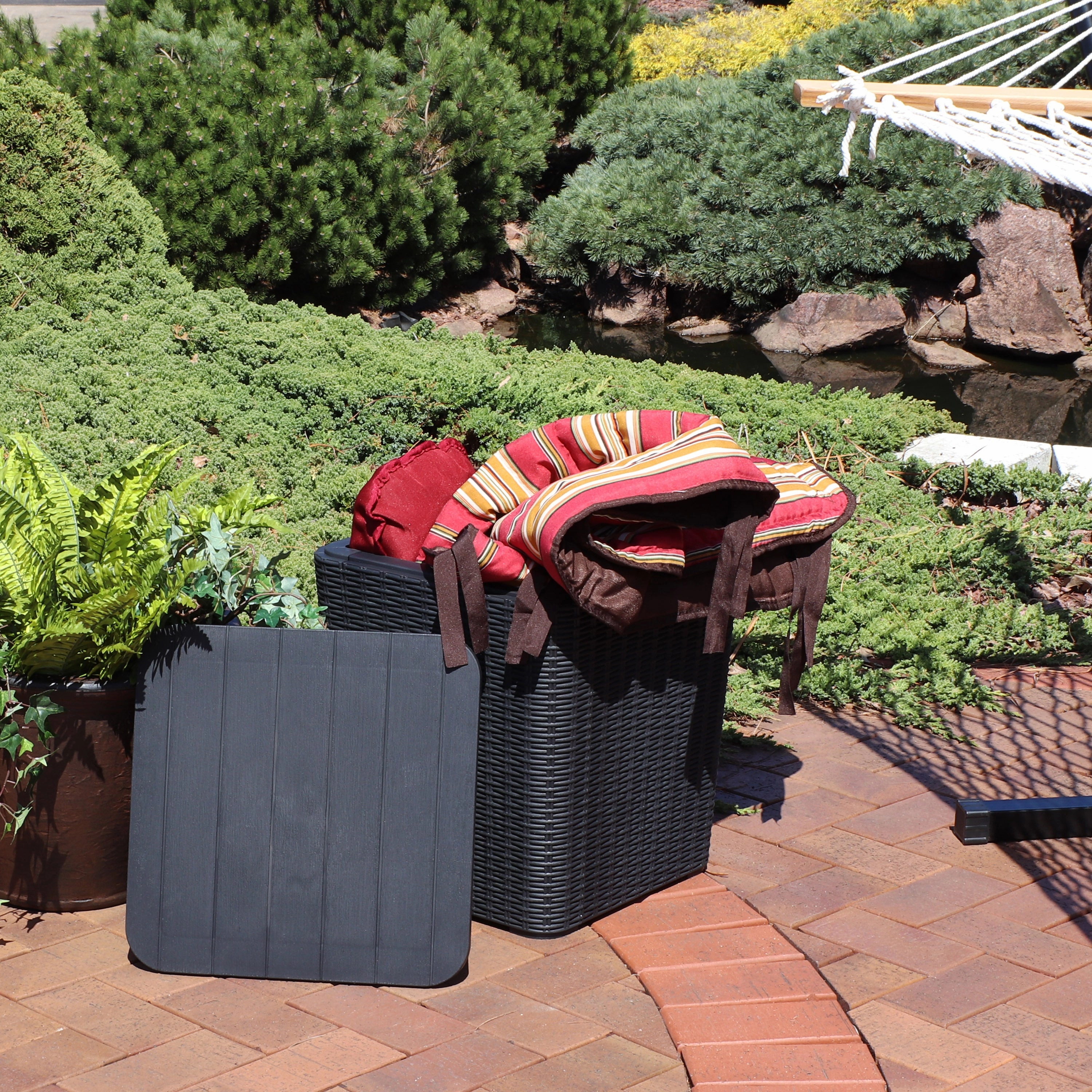 Sunnydaze Outdoor Side Table with Storage - Rattan Design - 11.5 Gal.