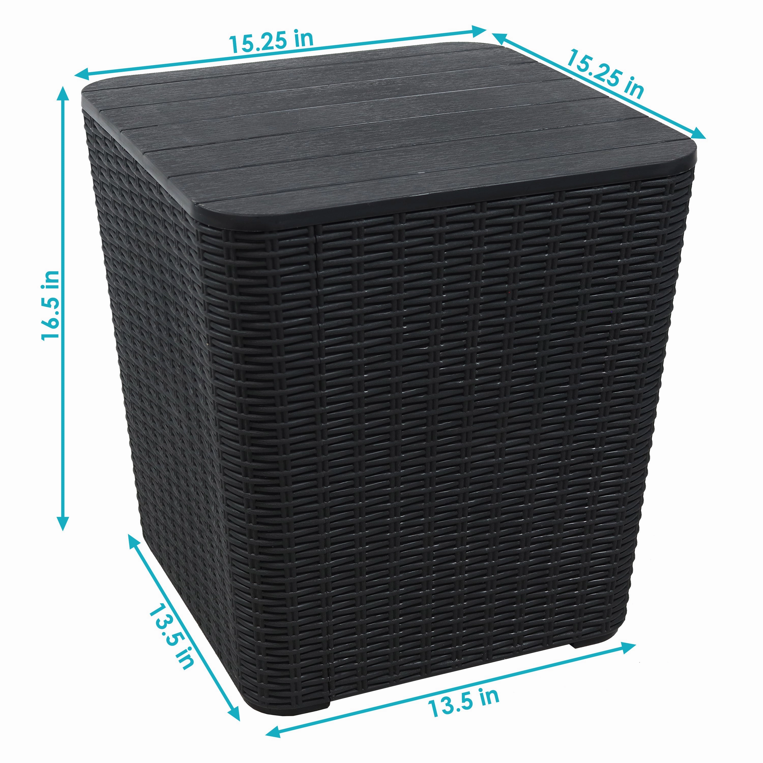 Sunnydaze Outdoor Side Table with Storage - Rattan Design - 11.5 Gal.