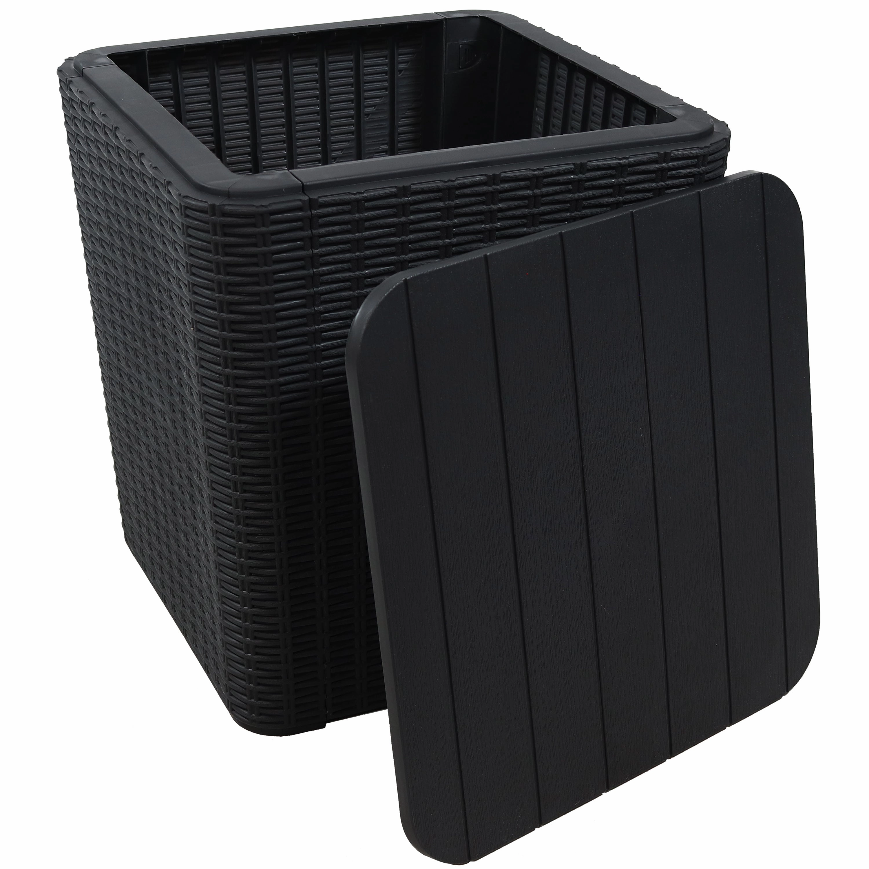 Sunnydaze Outdoor Side Table with Storage - Rattan Design - 11.5 Gal.