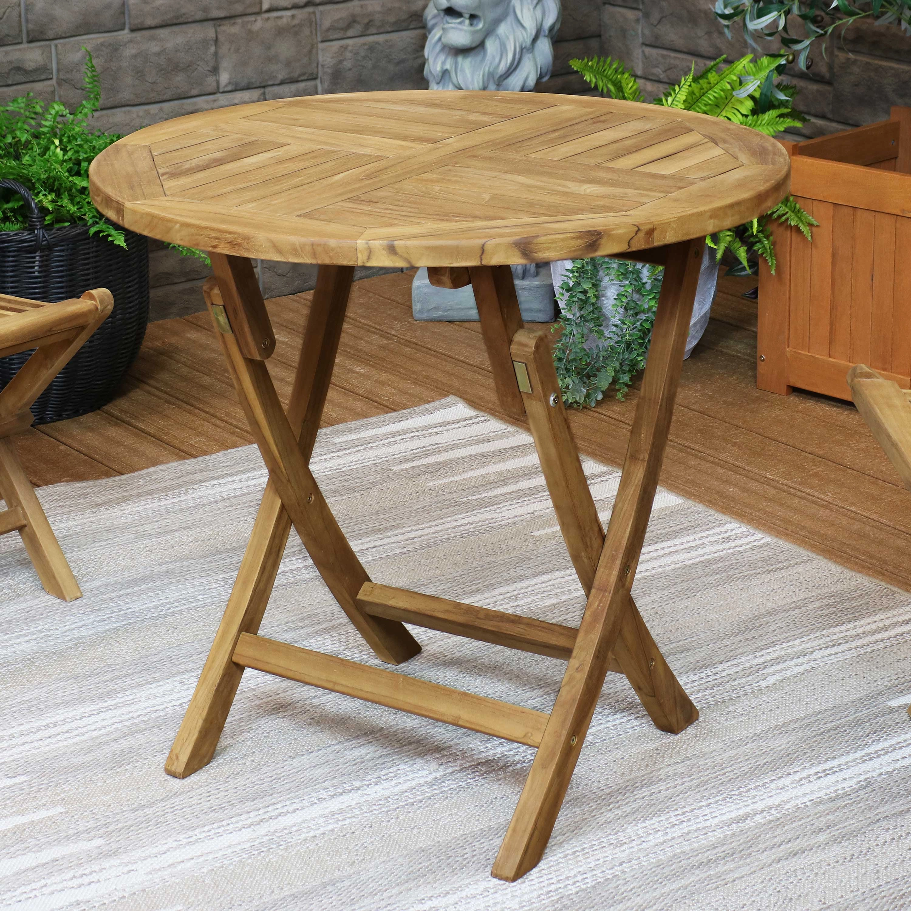 Sunnydaze Premium Teak Wood Round Folding Table