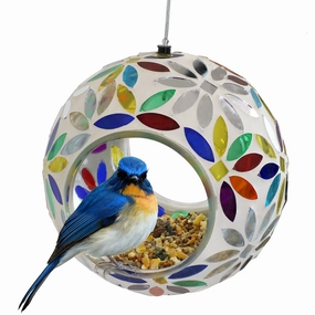 Sunnydaze Round Mosaic Glass Hanging Bird Feeder - 6"outdoor garden decorative ornaments