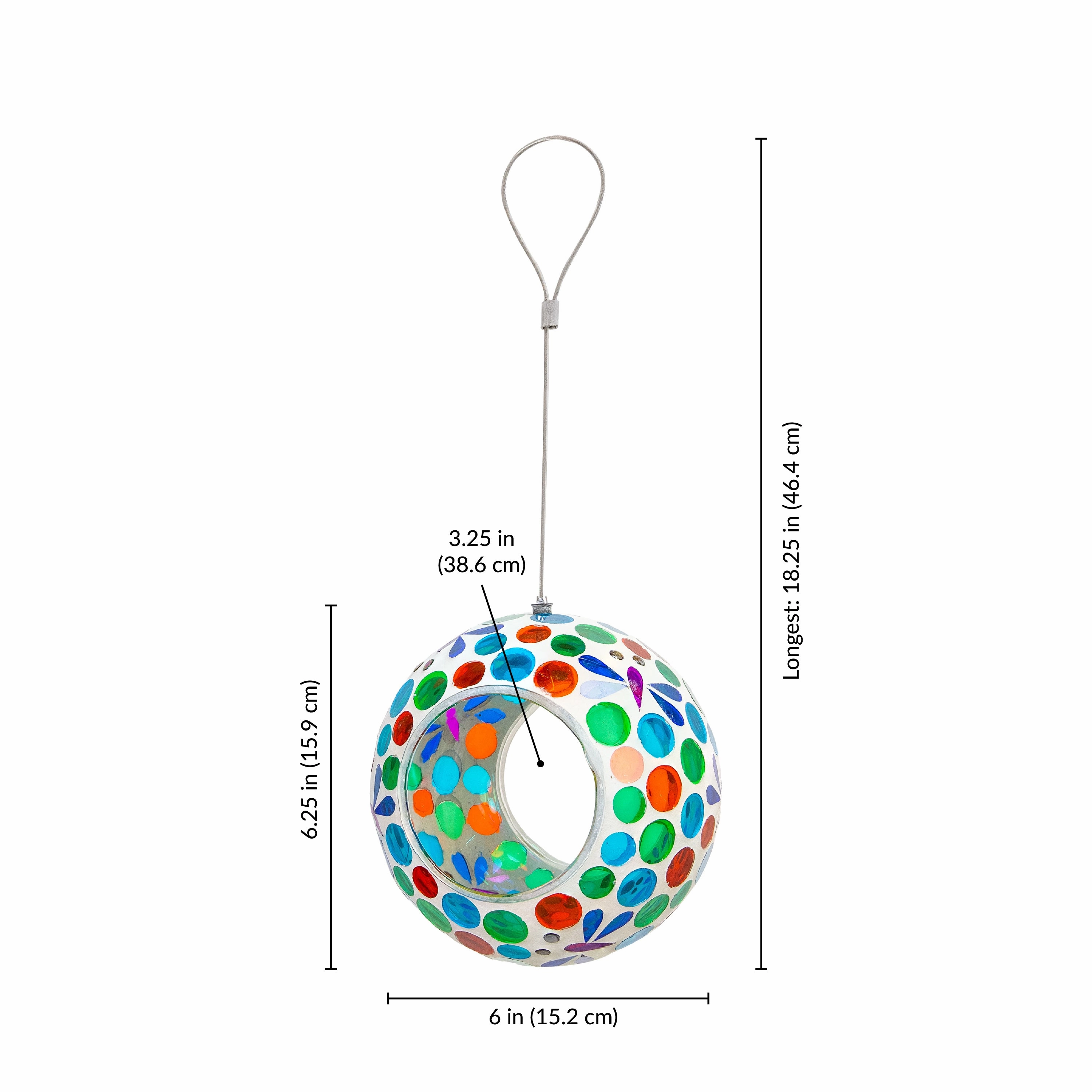 Sunnydaze Round Mosaic Glass Hanging Bird Feeder - 6"