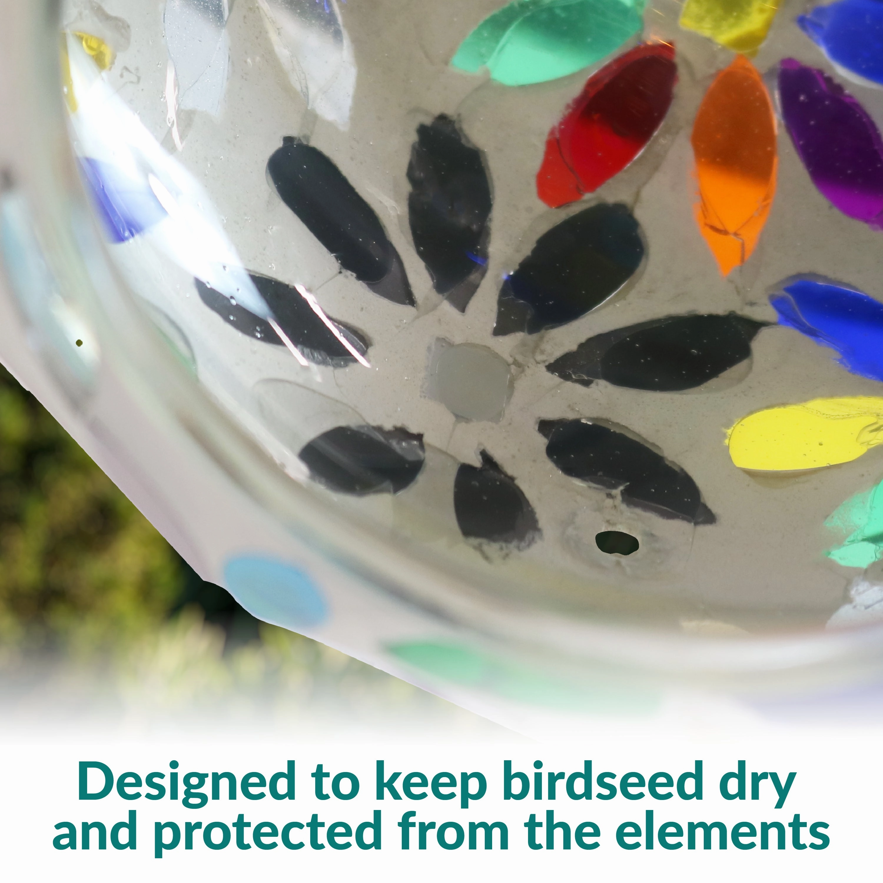 Sunnydaze Round Mosaic Glass Hanging Bird Feeder - 6"