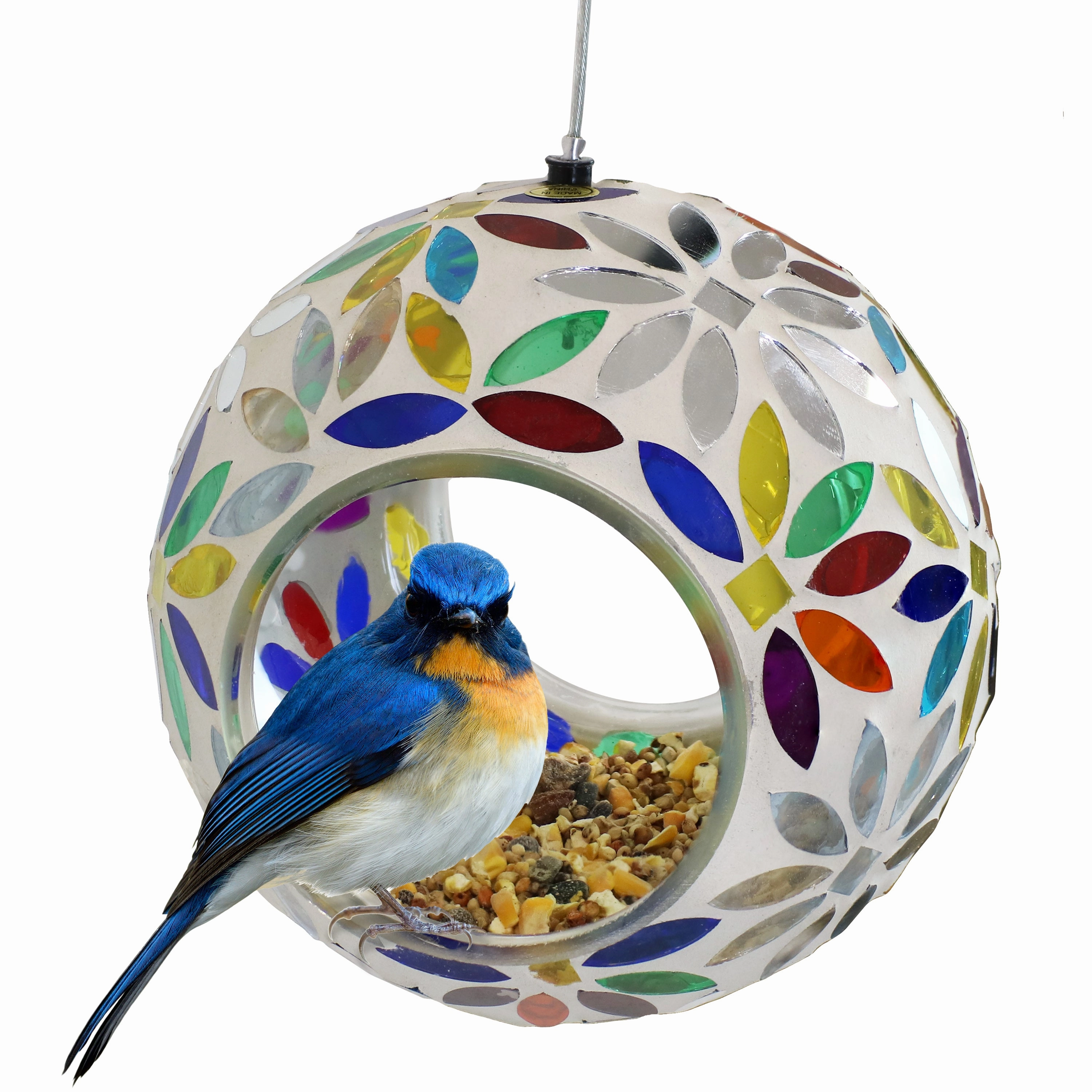 Sunnydaze Round Mosaic Glass Hanging Bird Feeder - 6"outdoor garden decorative ornaments