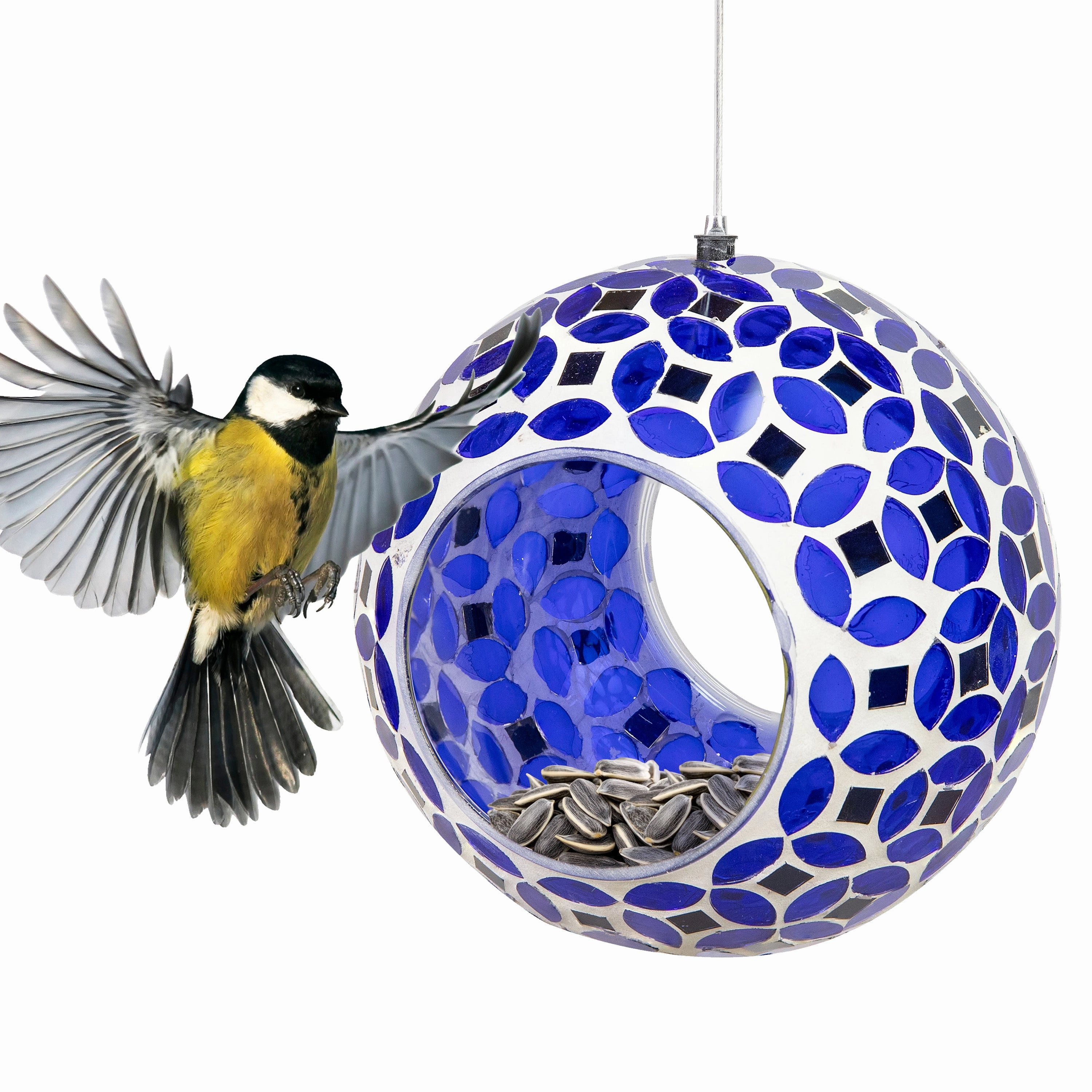 Sunnydaze Round Mosaic Glass Hanging Bird Feeder - 6"