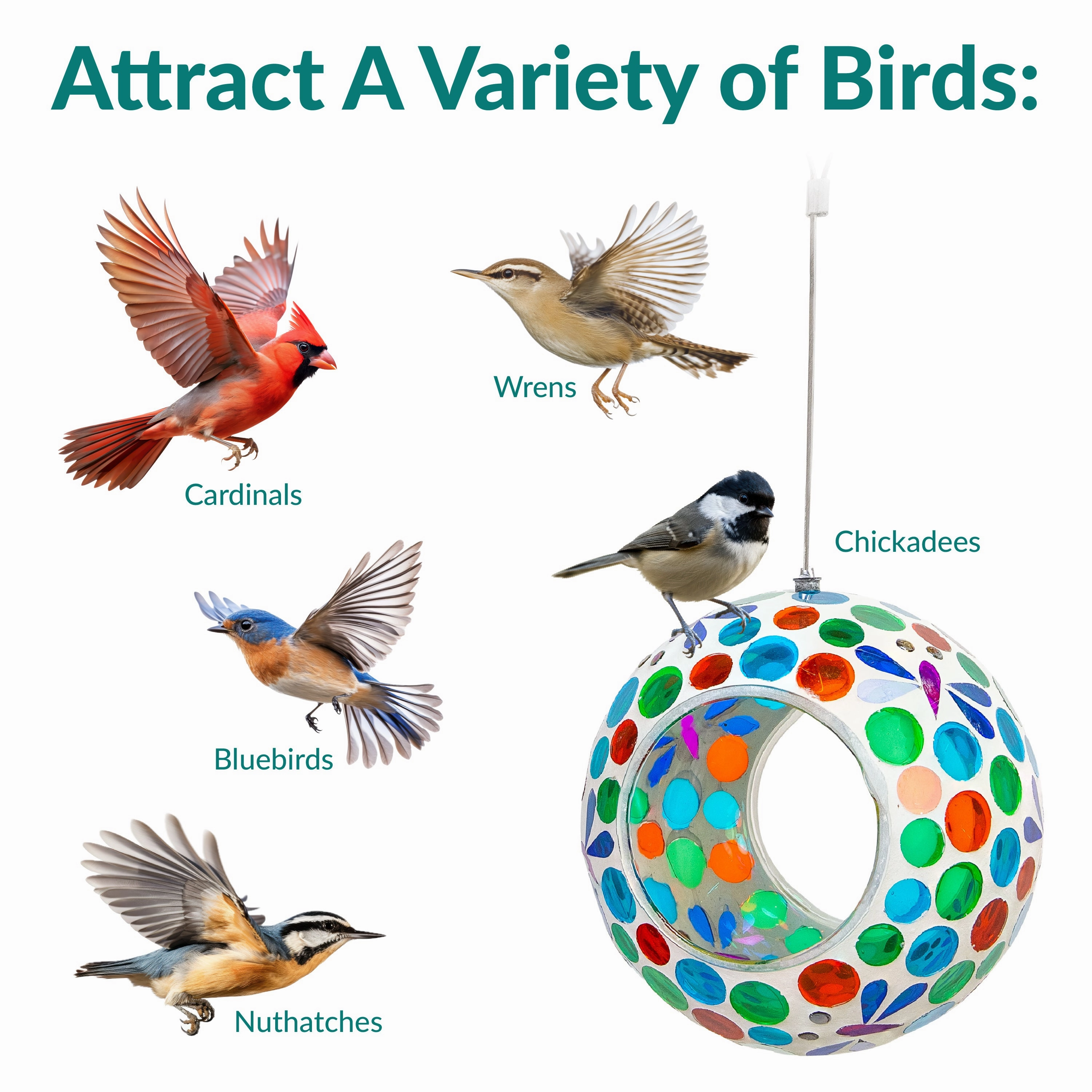 Sunnydaze Round Mosaic Glass Hanging Bird Feeder - 6"
