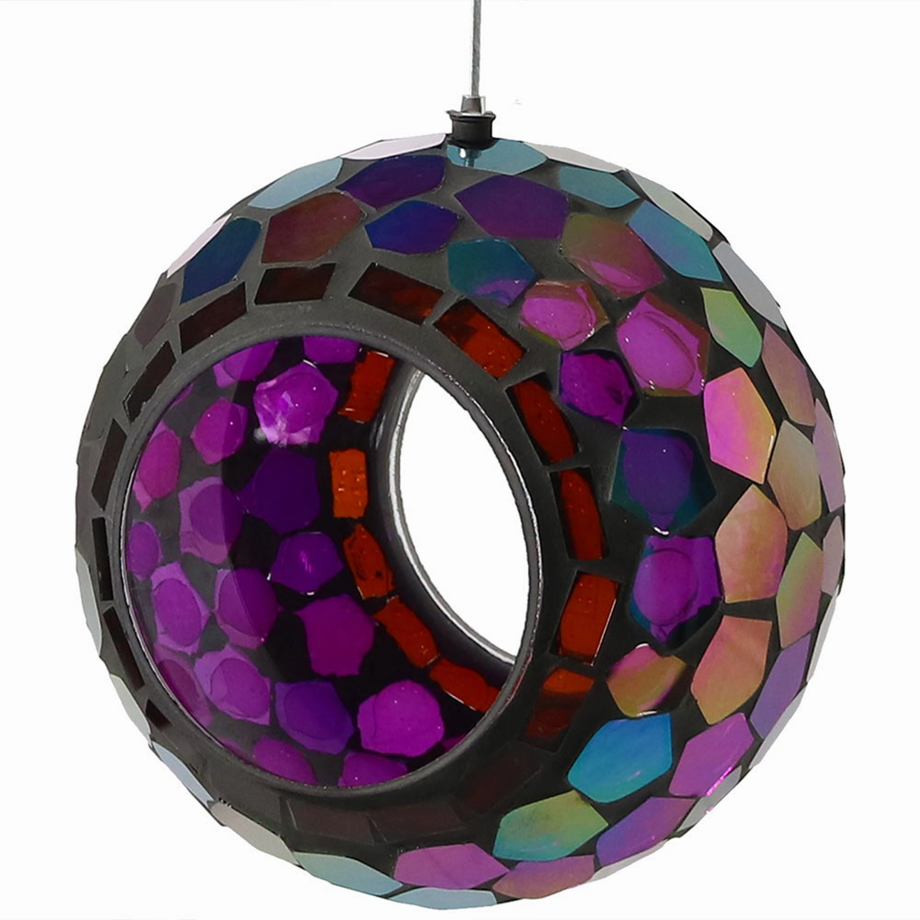 Sunnydaze Round Mosaic Glass Hanging Bird Feeder - 6"