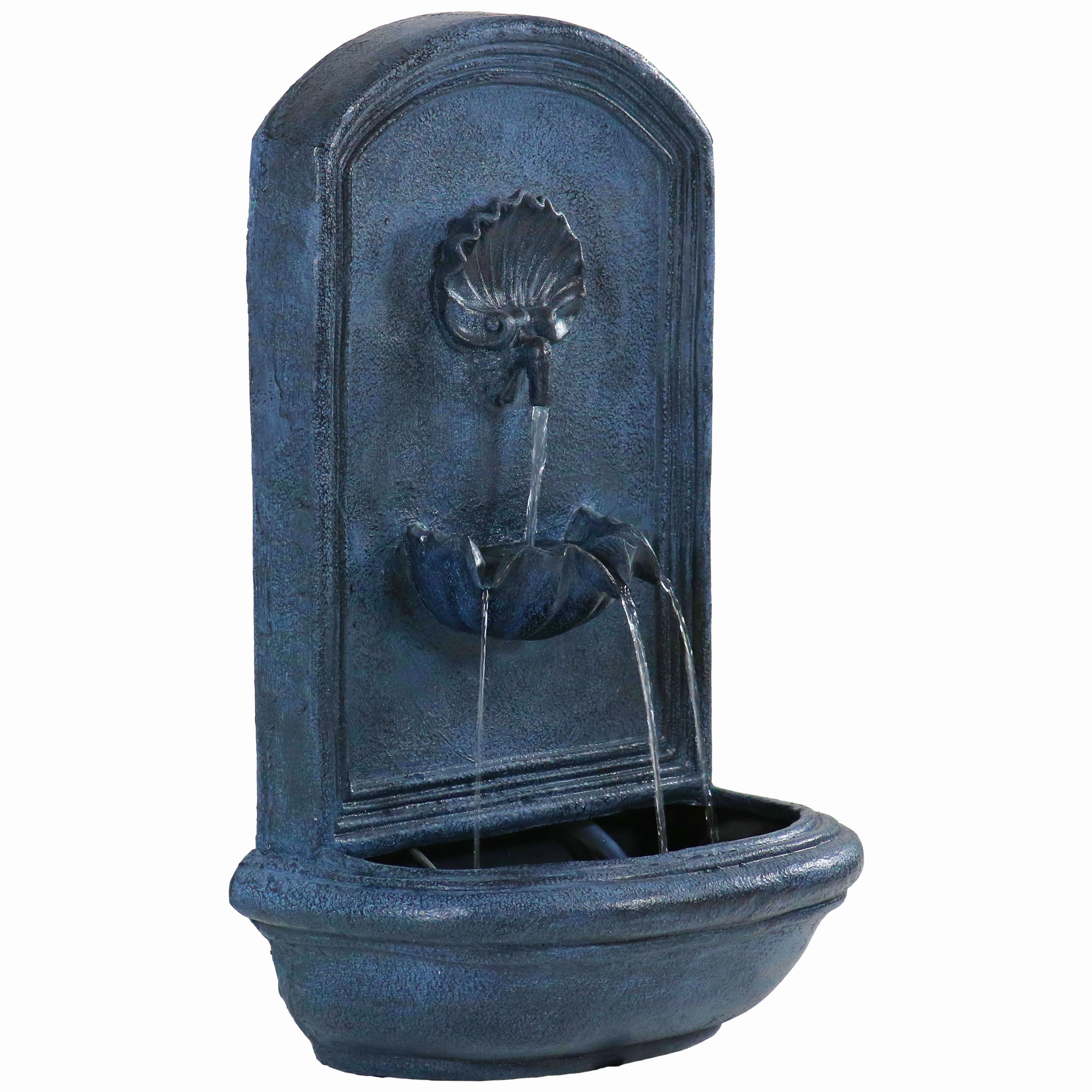 Sunnydaze Seaside Outdoor Solar Wall Fountain with Battery Backup - 27" Houtdoor garden water fountain