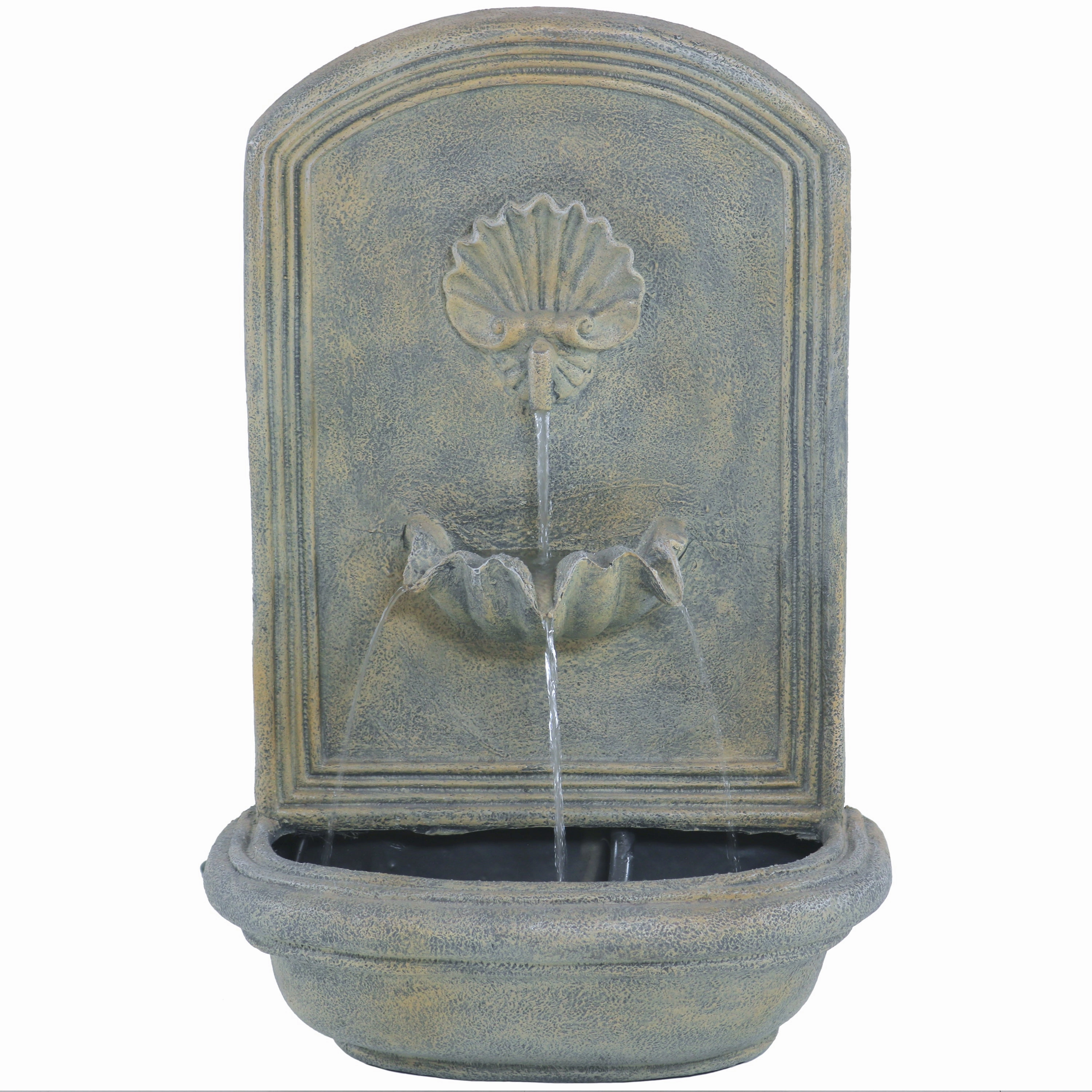 Sunnydaze Seaside Outdoor Solar Wall Fountain with Battery Backup - 27" H
