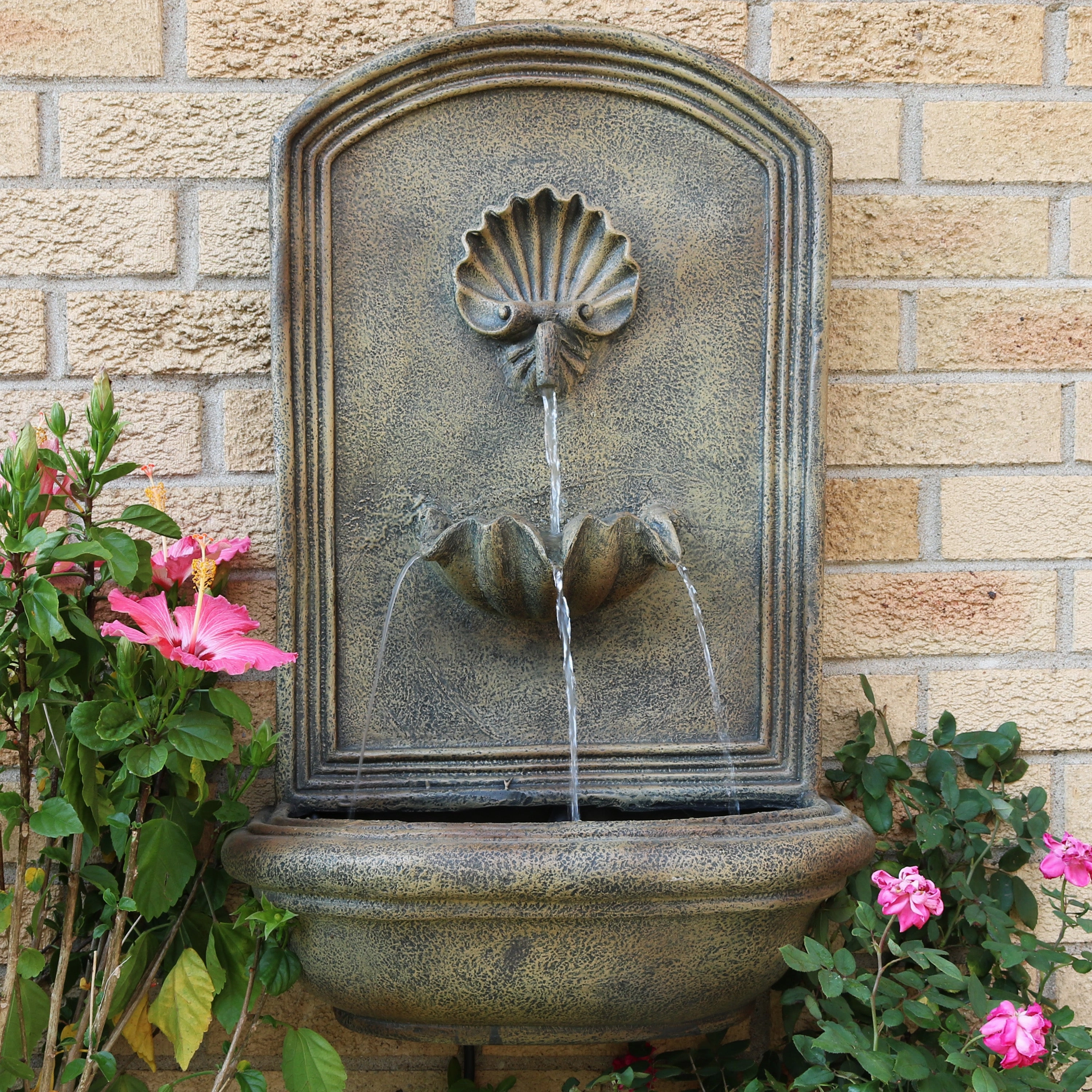 Sunnydaze Seaside Outdoor Solar Wall Fountain with Battery Backup - 27" H