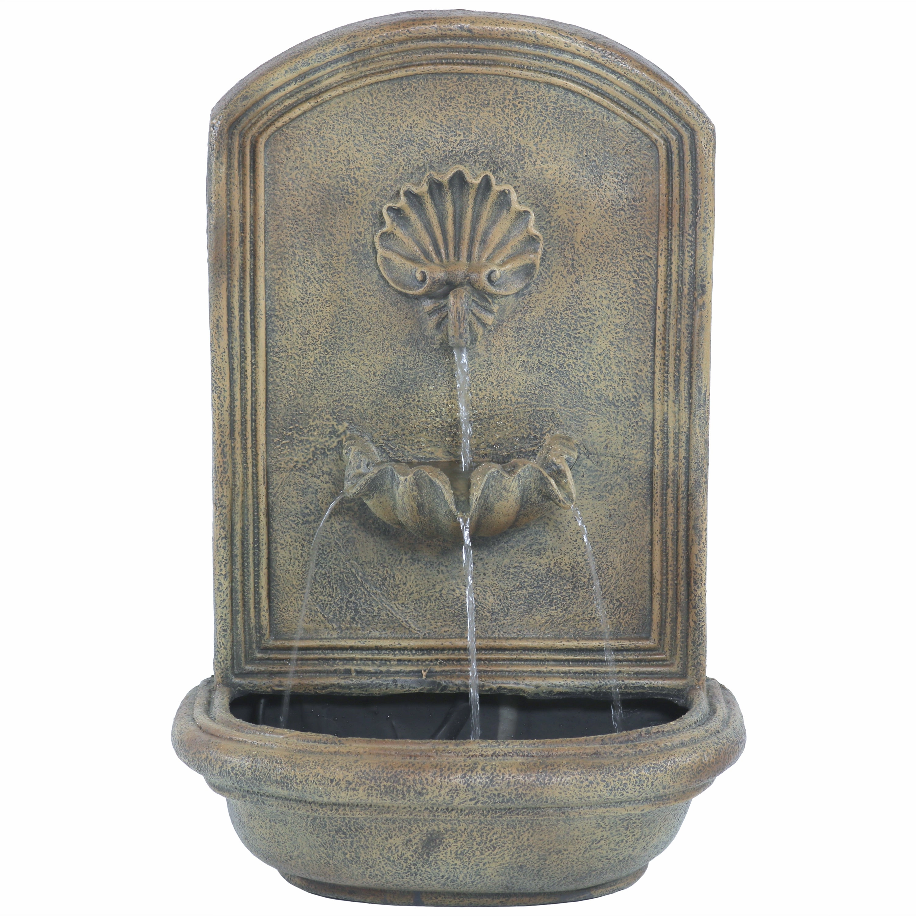 Sunnydaze Seaside Outdoor Solar Wall Fountain with Battery Backup - 27" H