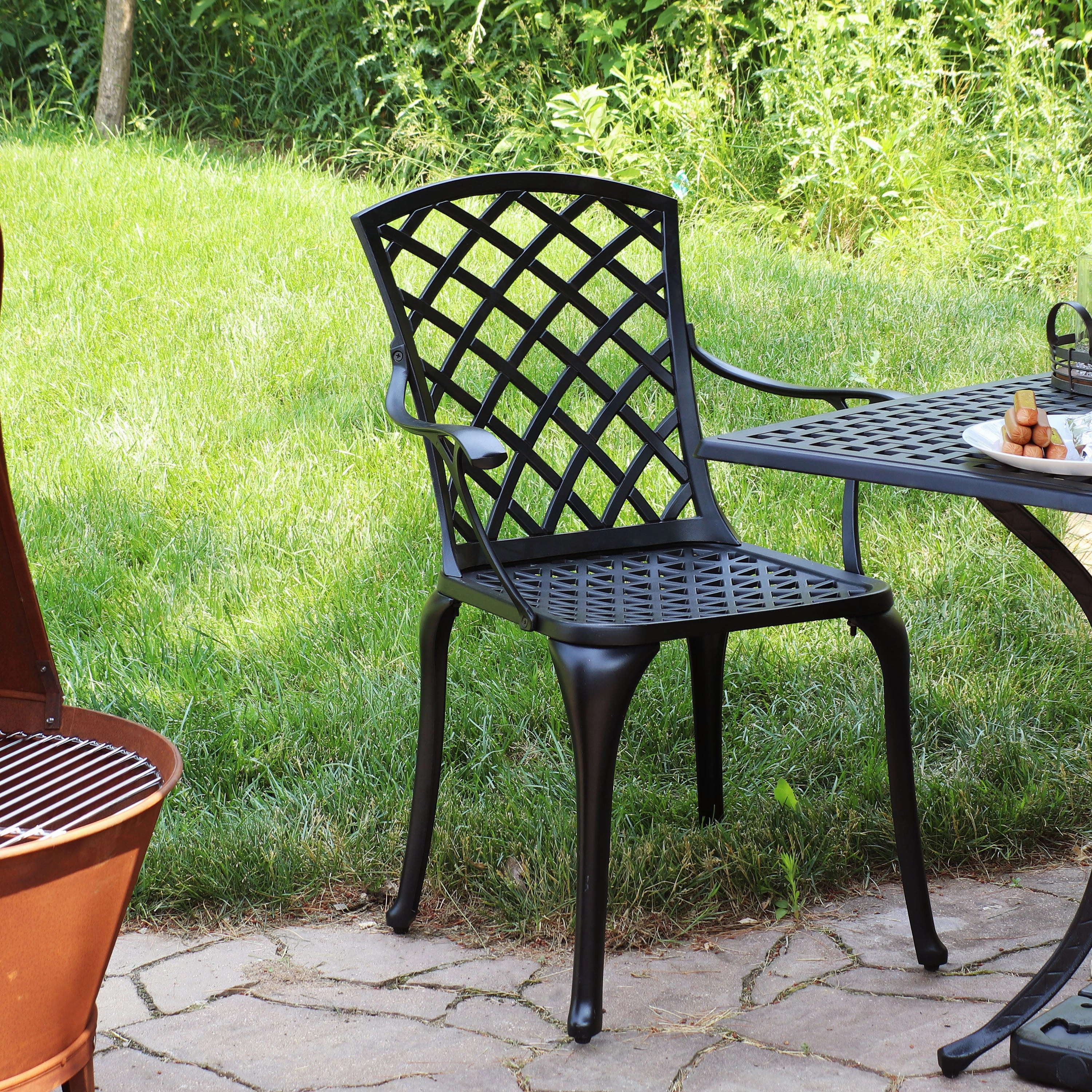 Sunnydaze Set of 2 Crossweave Cast Aluminum Patio Chairs
