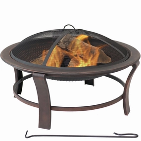 Sunnydaze Steel Elevated Outdoor Fire Pit Bowl with Spark Screen - 29"portable outdoor fire pit with lid