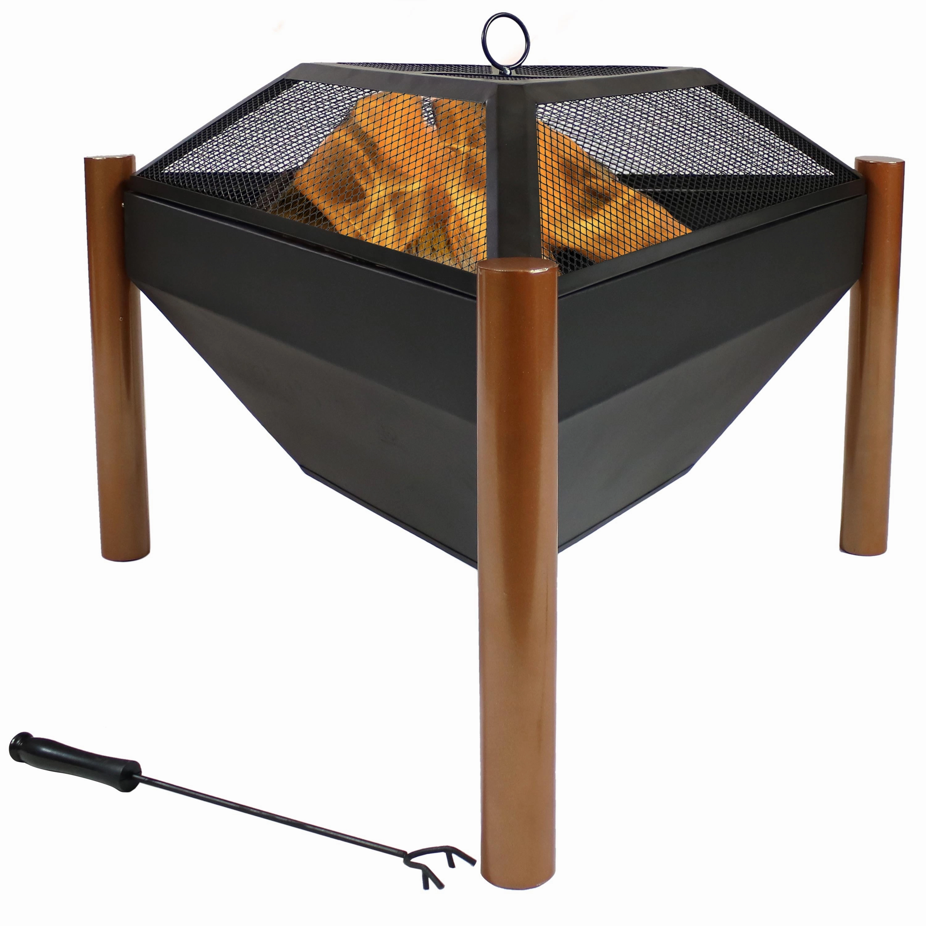 Sunnydaze Steel Outdoor Triangle Fire Pit and Side Table - 31"portable outdoor fire pit with lid