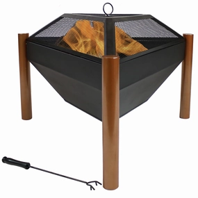 Sunnydaze Steel Outdoor Triangle Fire Pit and Side Table - 31"portable outdoor fire pit with lid