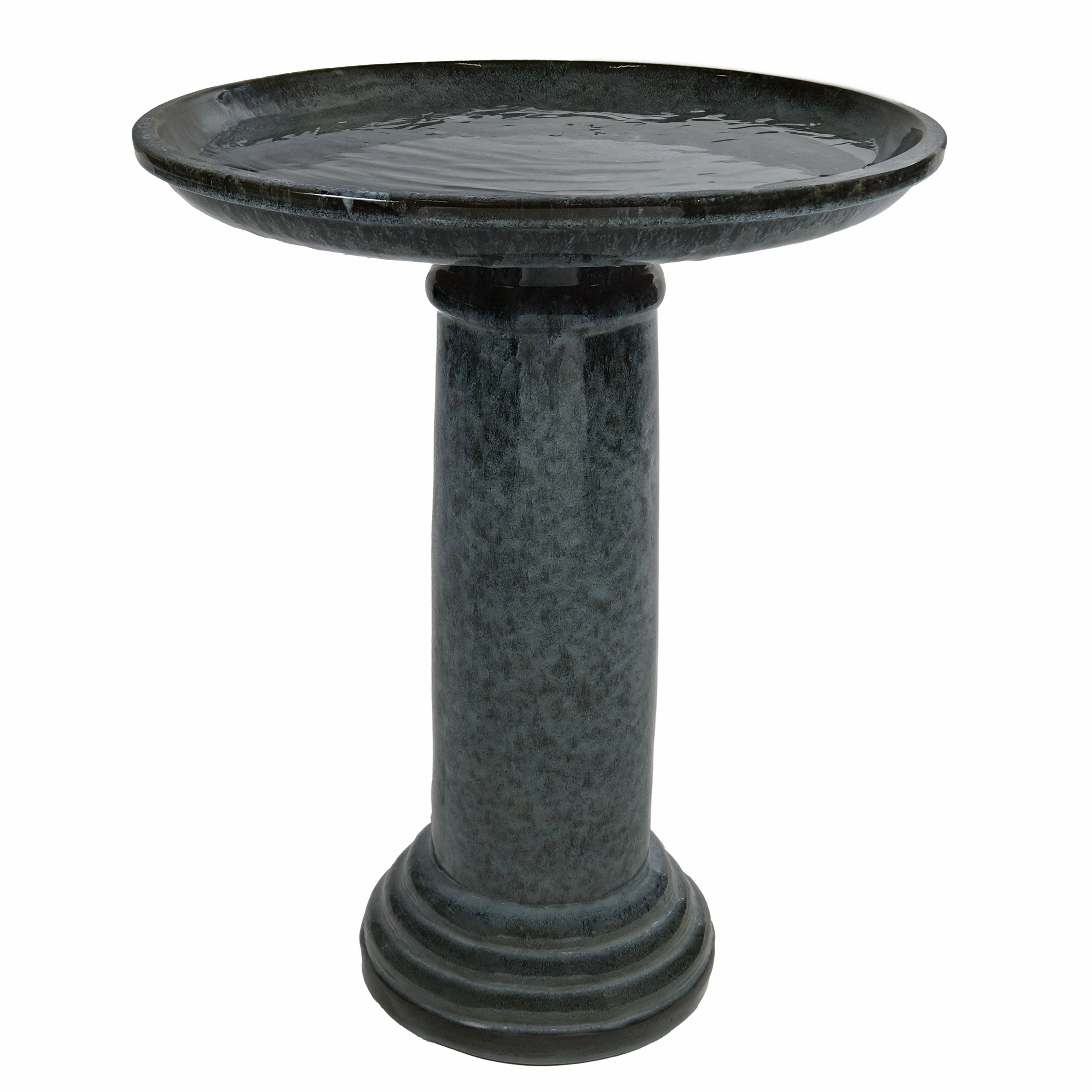 Sunnydaze Toulon Outdoor Ceramic Bird Bath - Black Mist - 24.5" H