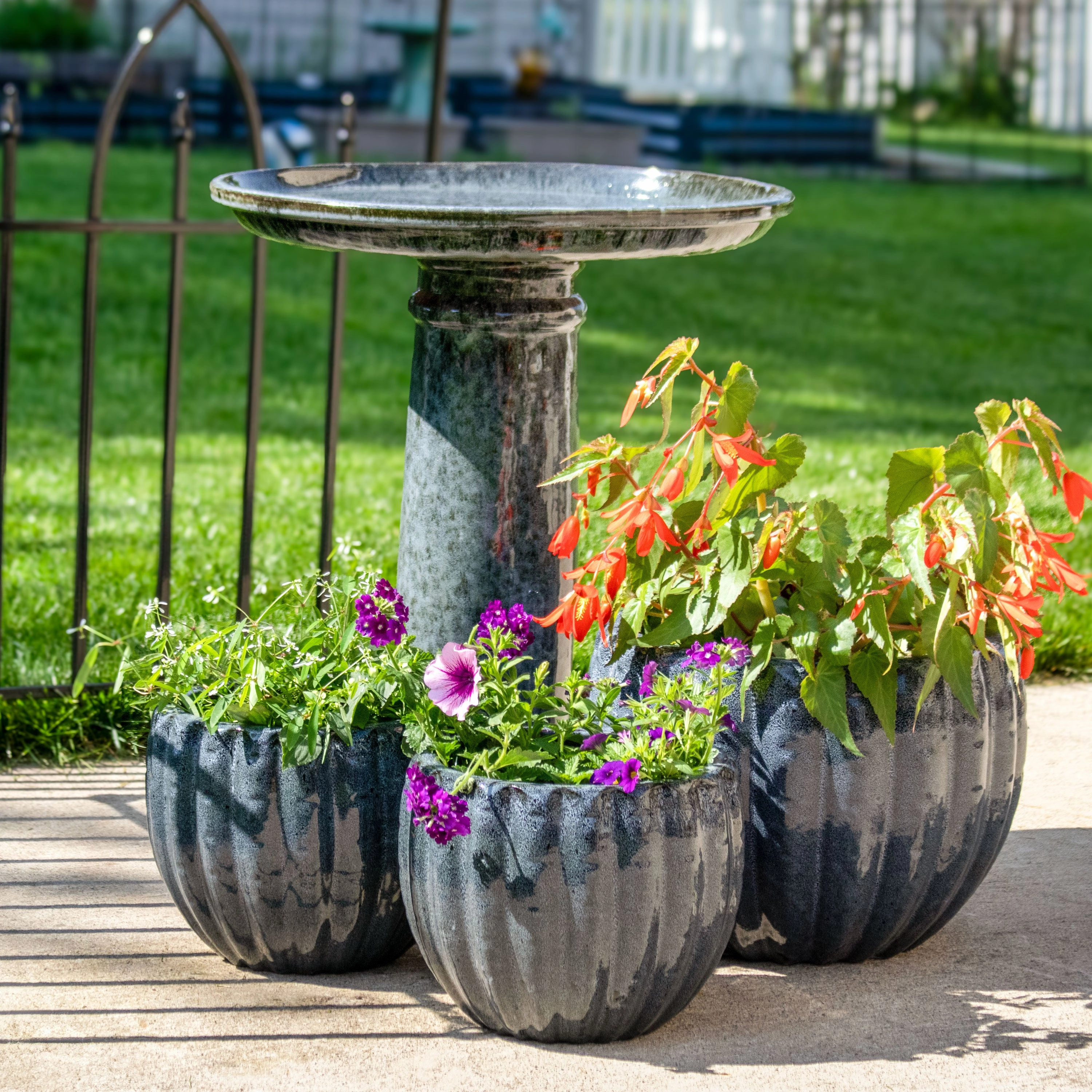 Sunnydaze Toulon Outdoor Ceramic Bird Bath - Black Mist - 24.5" H