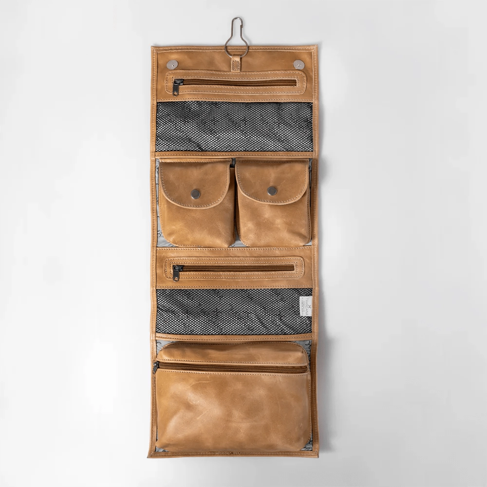 Thandana Roll Up Leather Toiletry Bag With Hook | Hazelnut Today Only Steal Shop Grab Savings